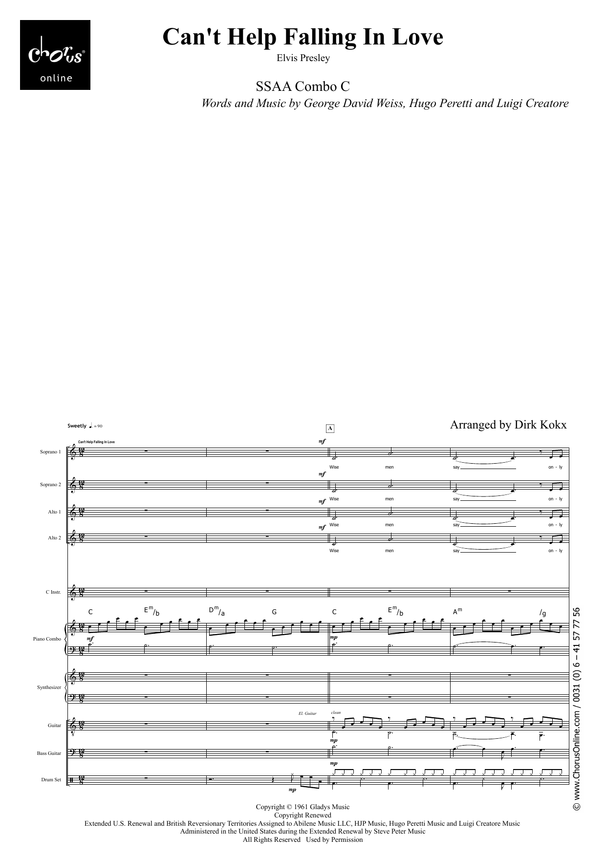 Can't Help Falling In Love (arr. Dirk Kokx): SSAA Choral Octavo