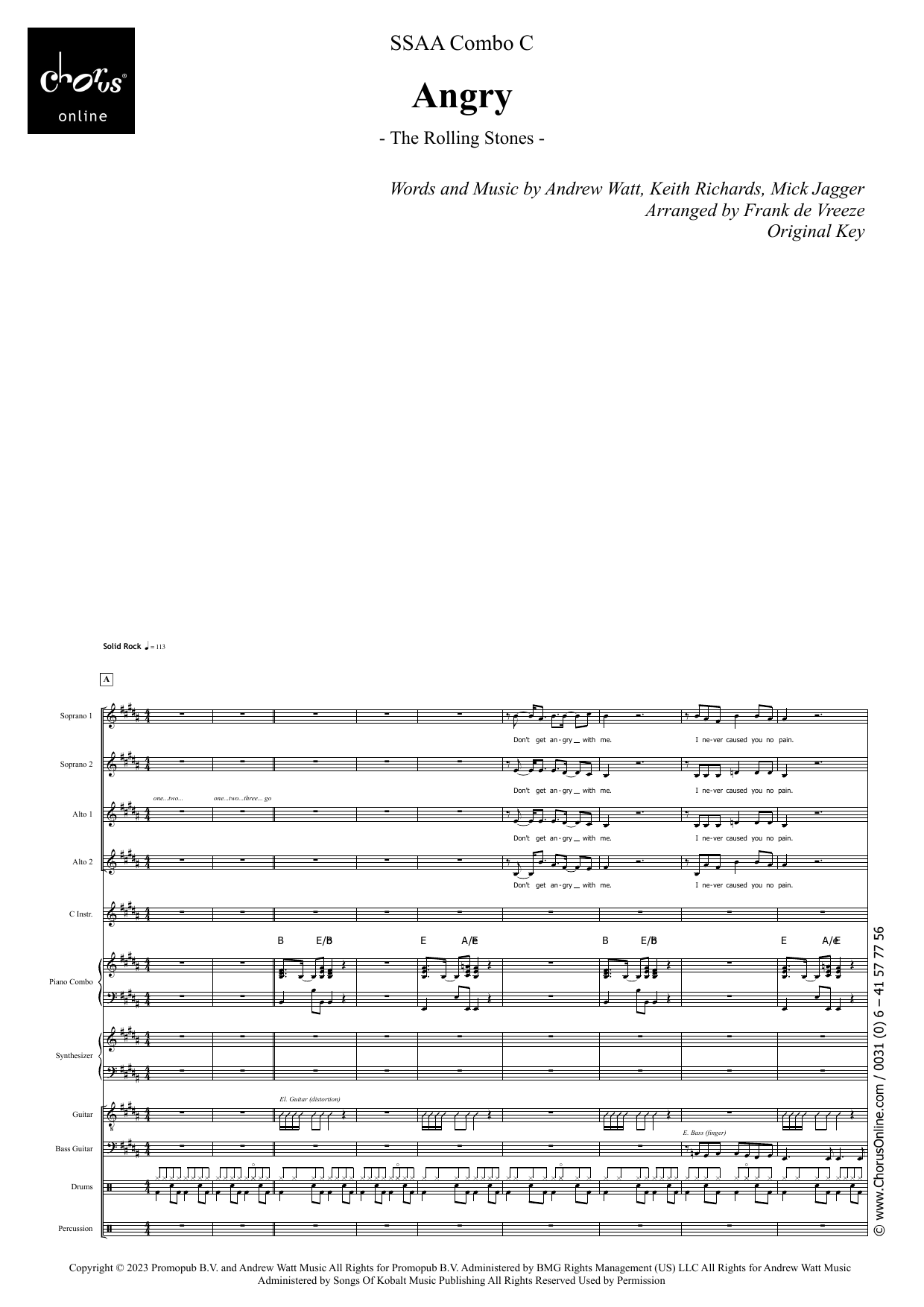 Angry (arr. Frank de Vreeze): SSAA Choral Octavo
