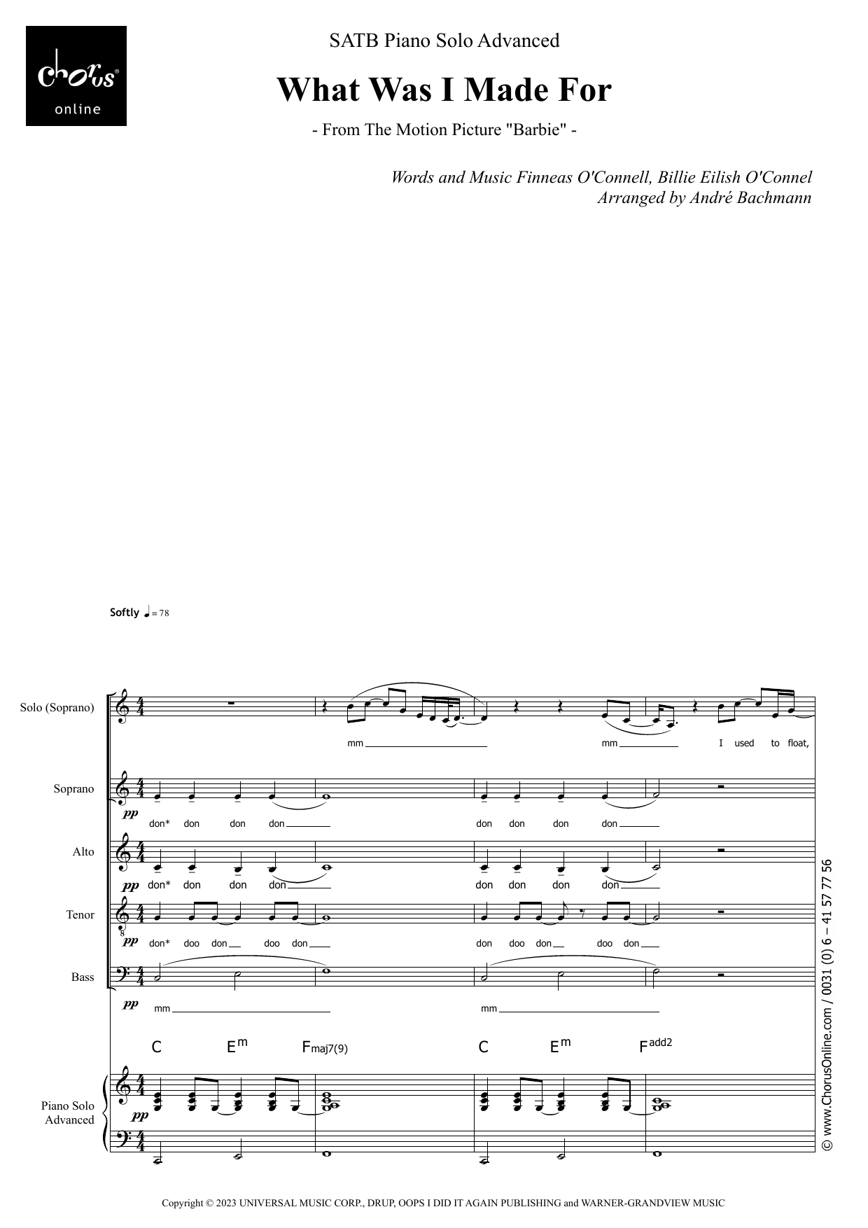 What Was I Made For? (arr. Andre Bachmann): SATB Choral Octavo