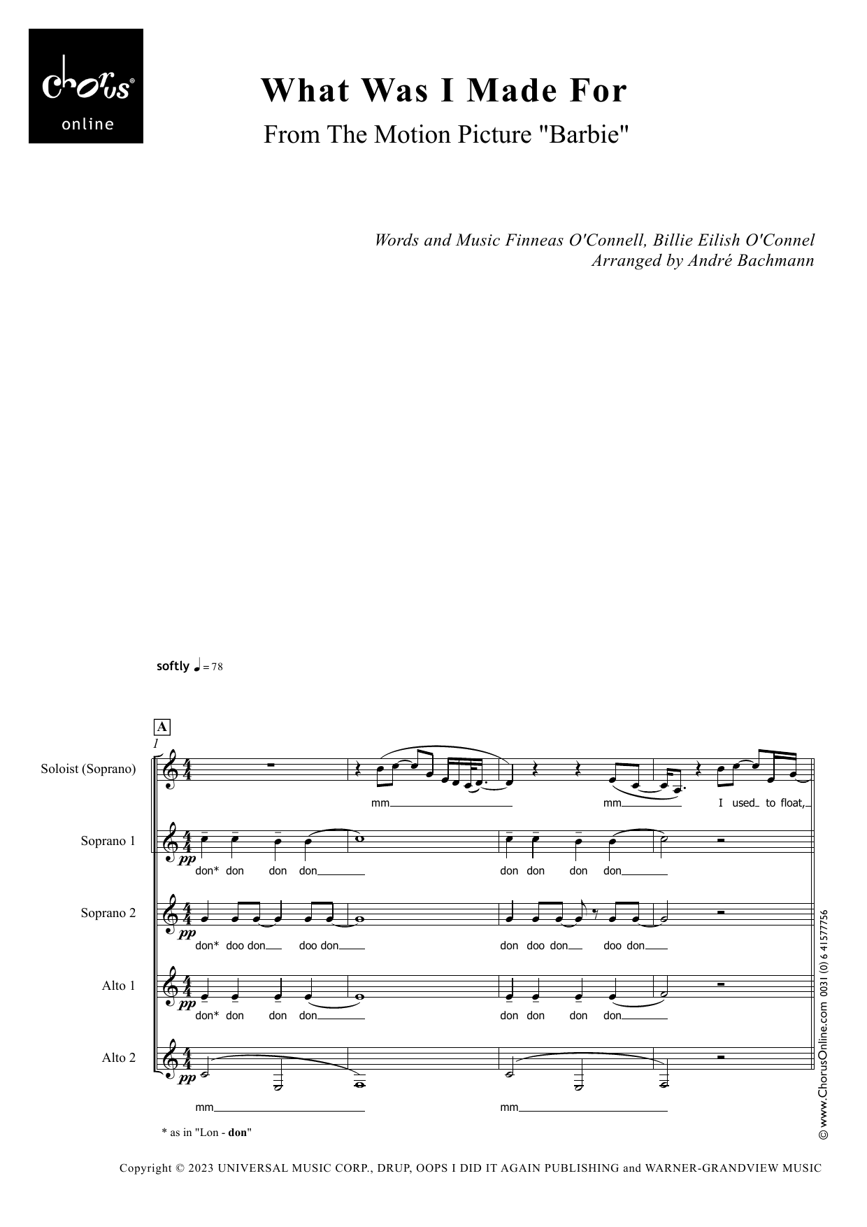 What Was I Made For? (arr. Andre Bachmann): SSAA Choral Octavo