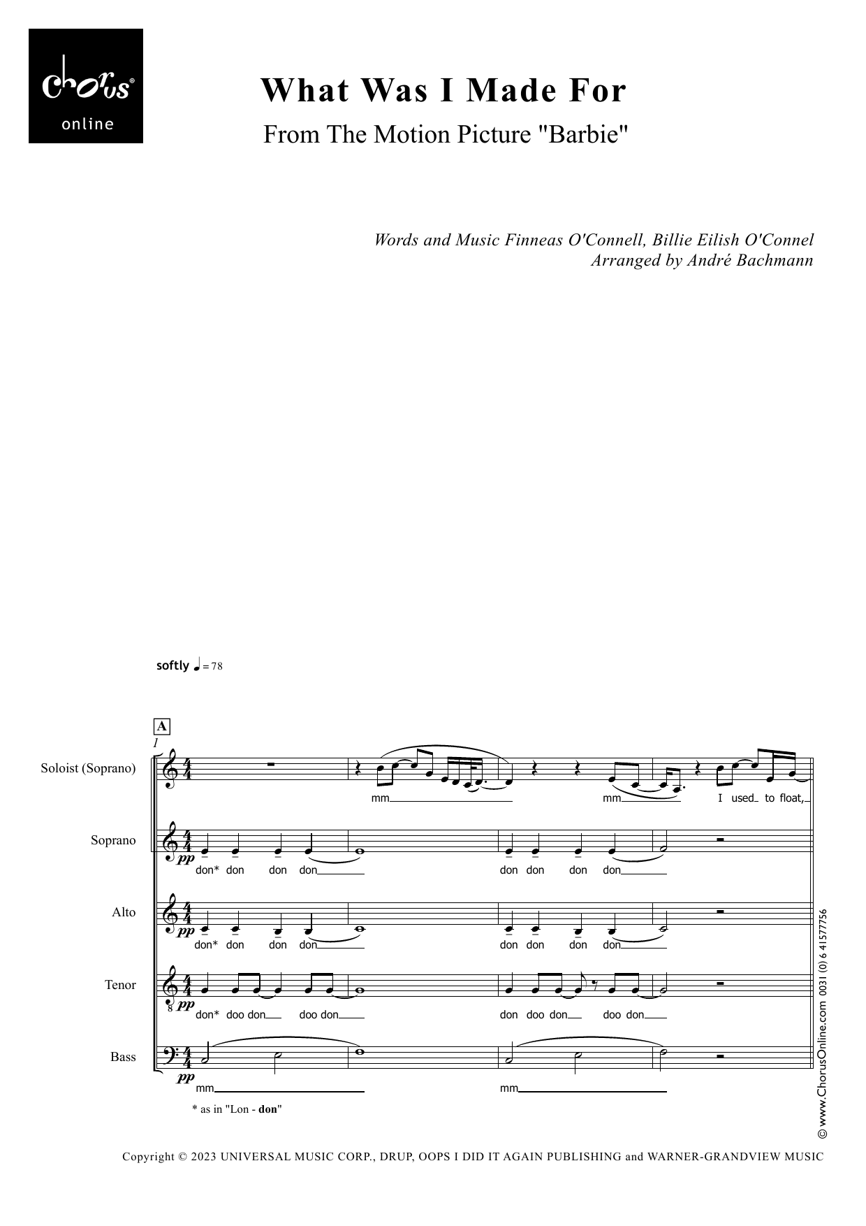 What Was I Made For? (arr. Andre Bachmann): SATB Choral Octavo