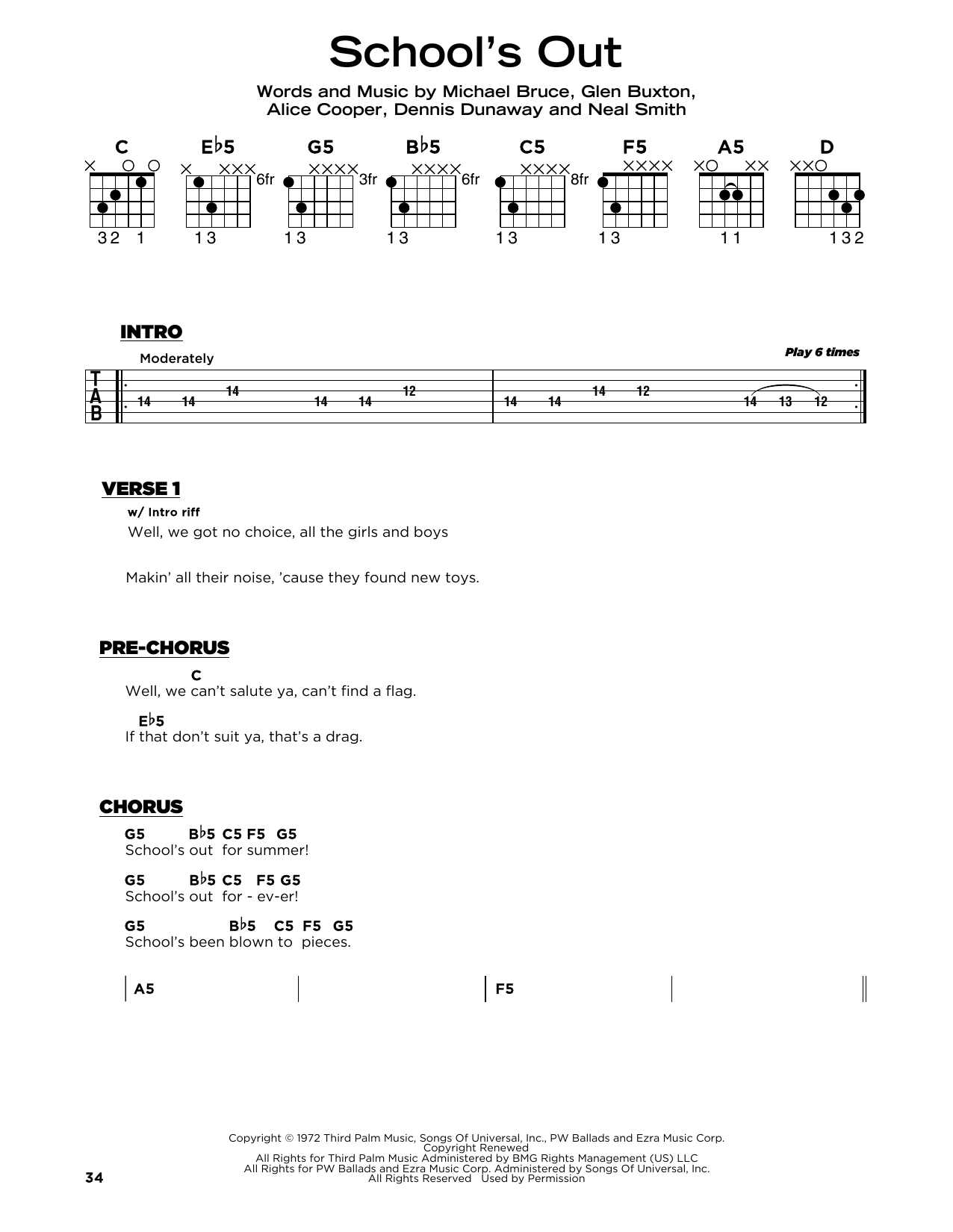 School s Out By Alice Cooper Really Easy Guitar Guitar Instructor School s Out By Alice Cooper Really Easy Guitar Guitar Instructor