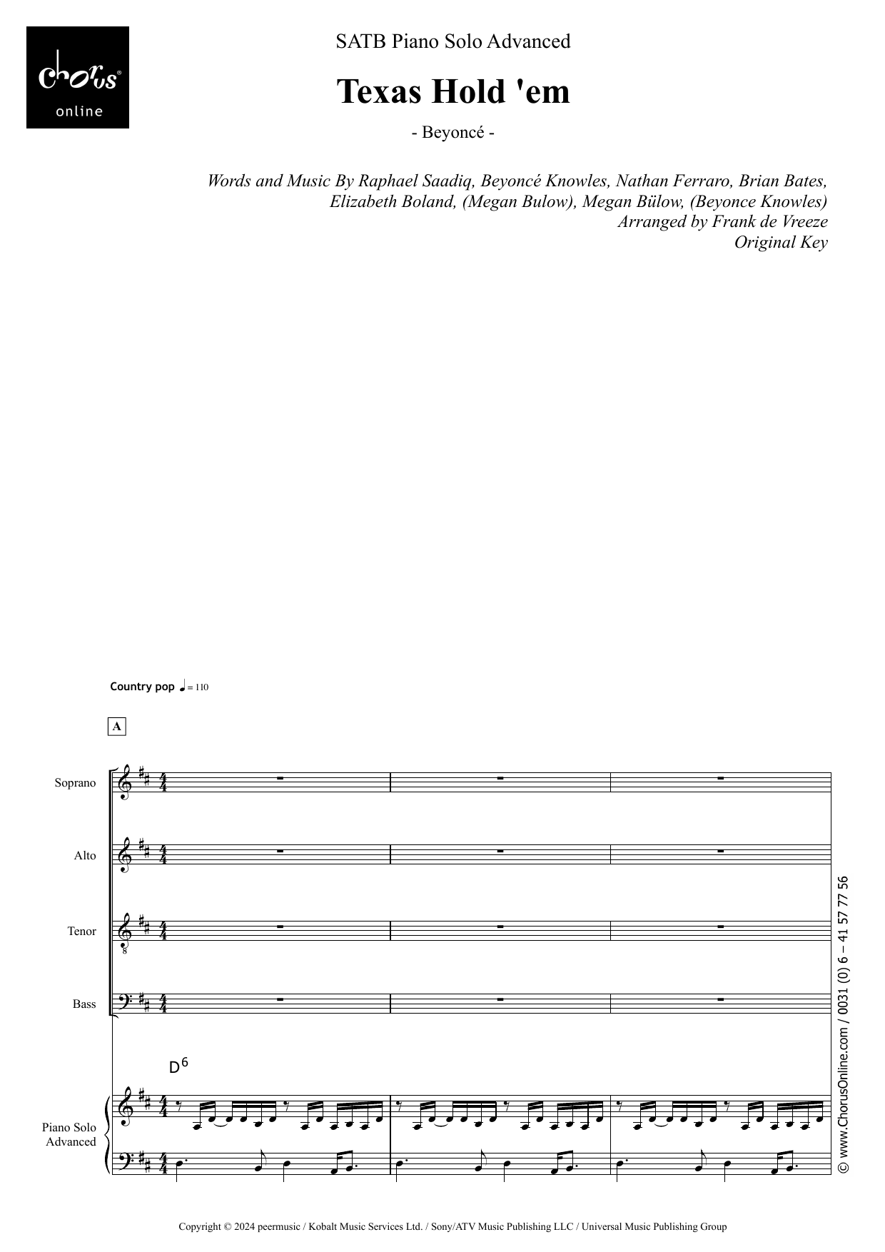 Texas Hold 'Em (arr. Frank de Vreeze): SATB Choral Octavo
