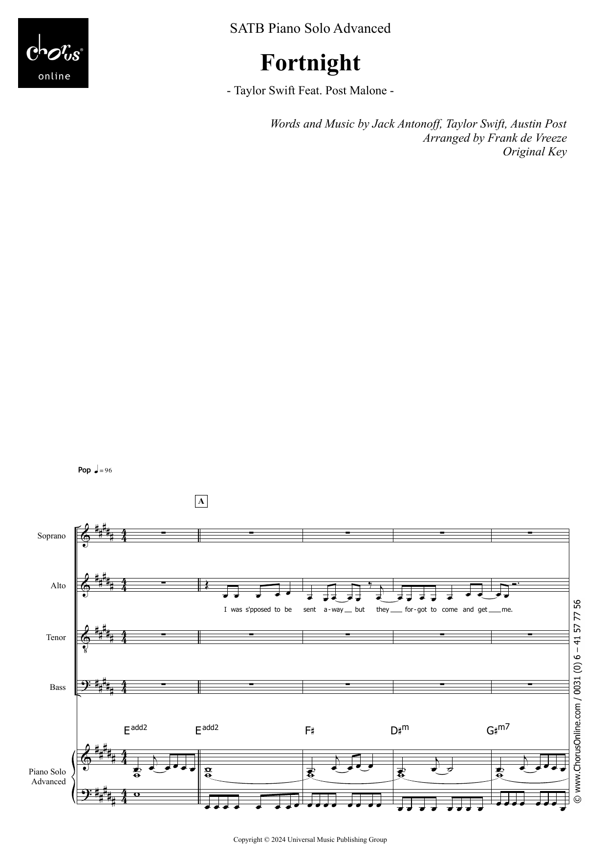 Fortnight (arr. Frank de Vreeze): SATB Choral Octavo