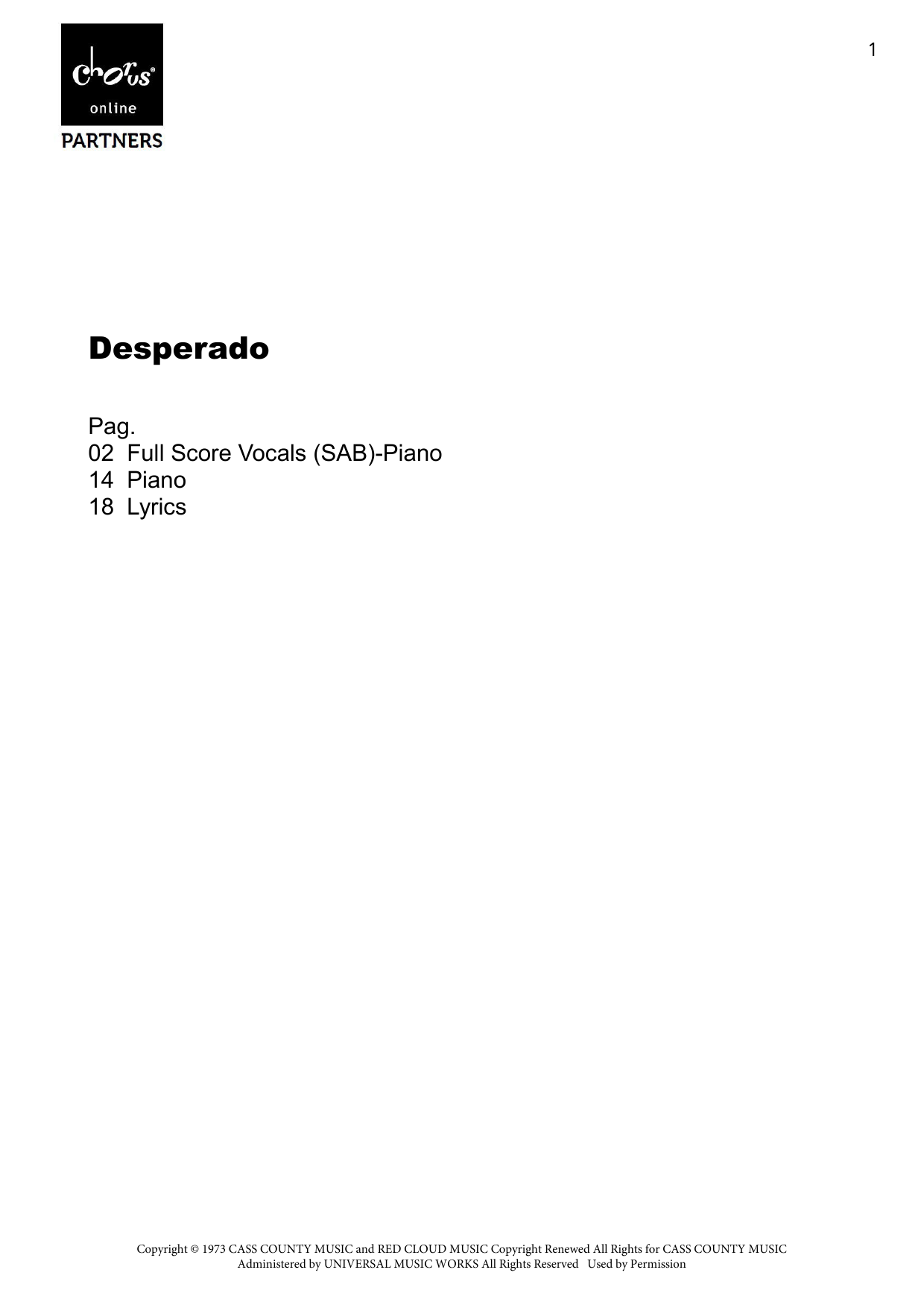 Desperado (arr. Hinke Jelsma): SAB Choral Octavo