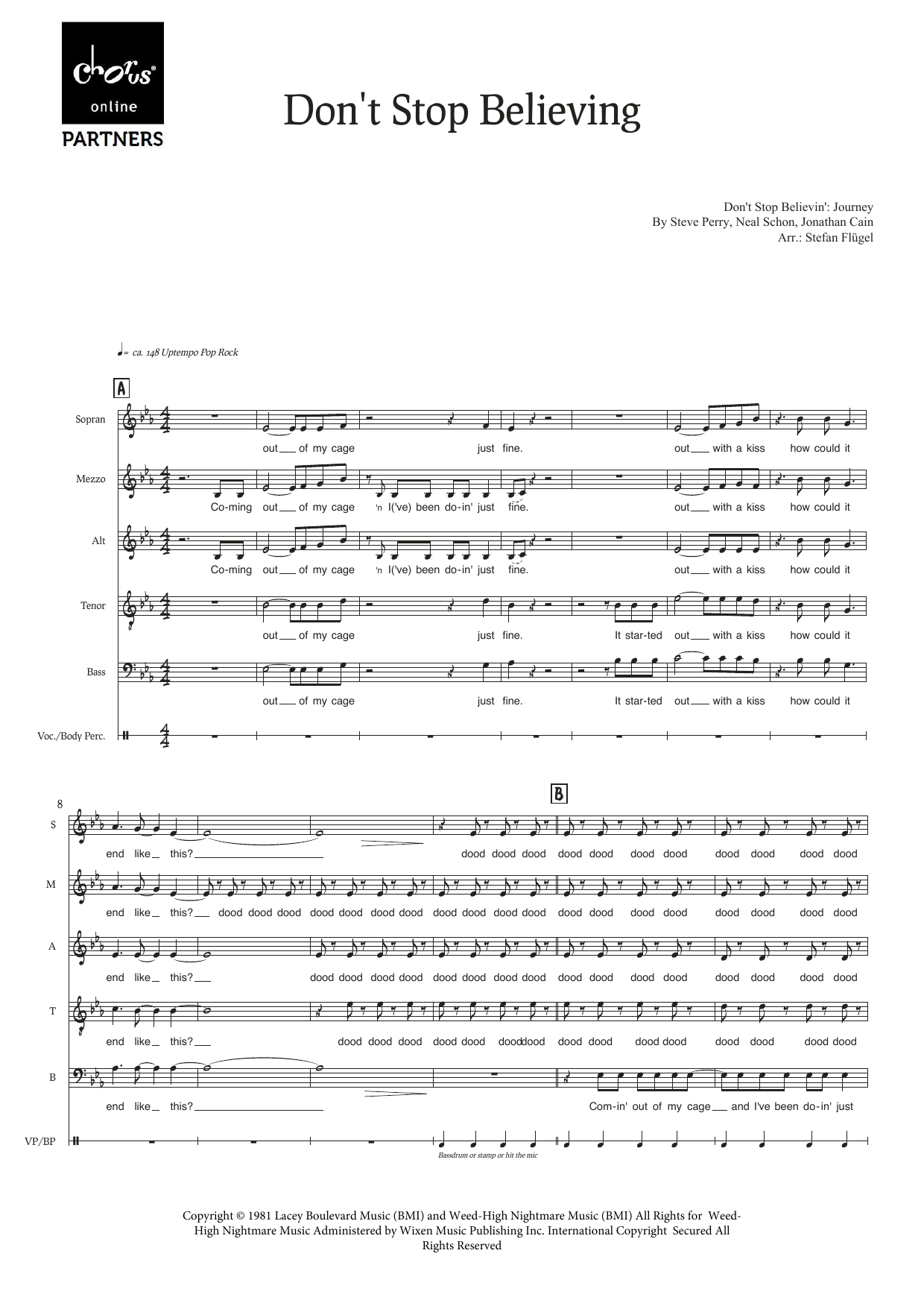 Don't Stop Believing (arr. Stefan Flügel): SMATB Choral Octavo