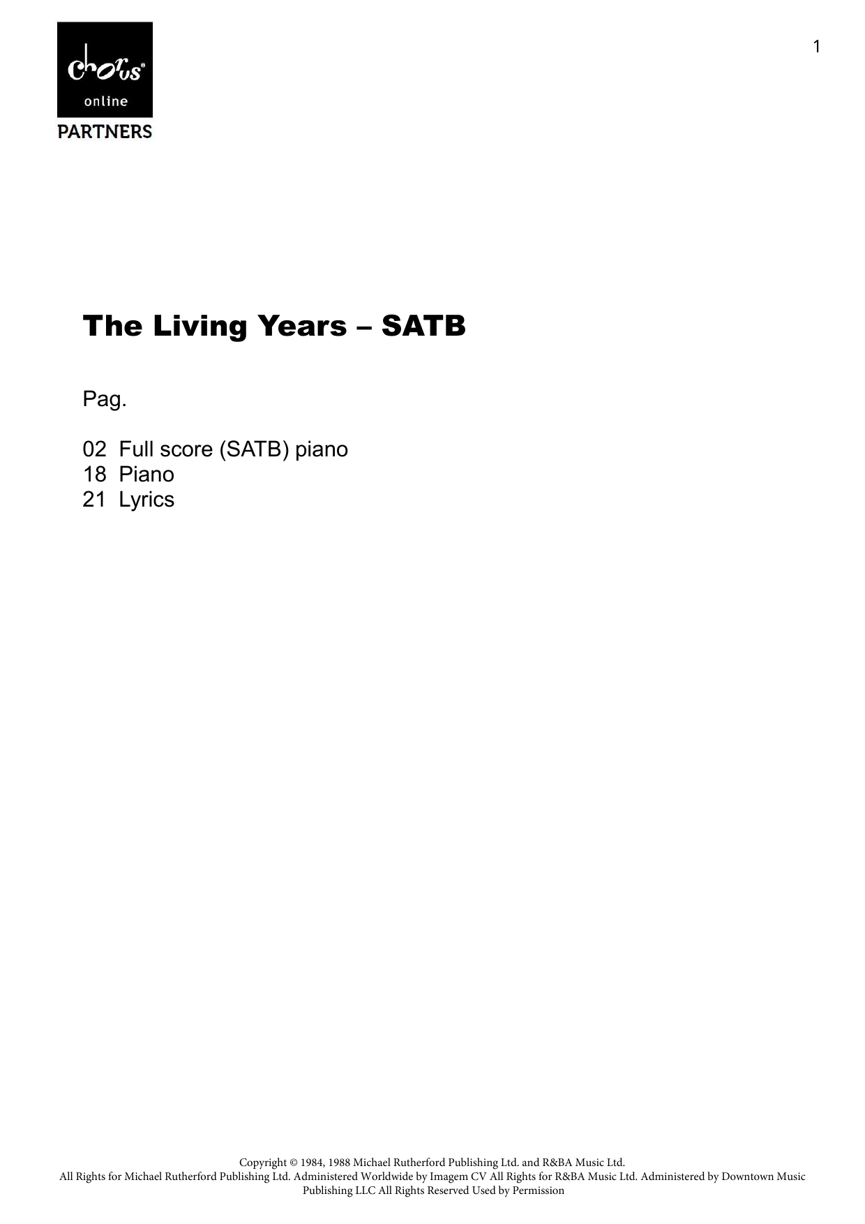 The Living Years (arr. Hinke Jelsma): SATB Choral Octavo