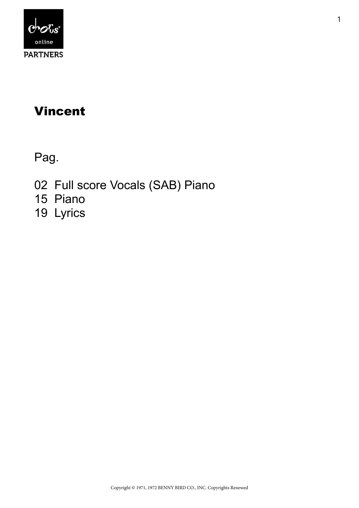Vincent (Starry Starry Night) (arr. Hinke Jelsma): Choral Octavo