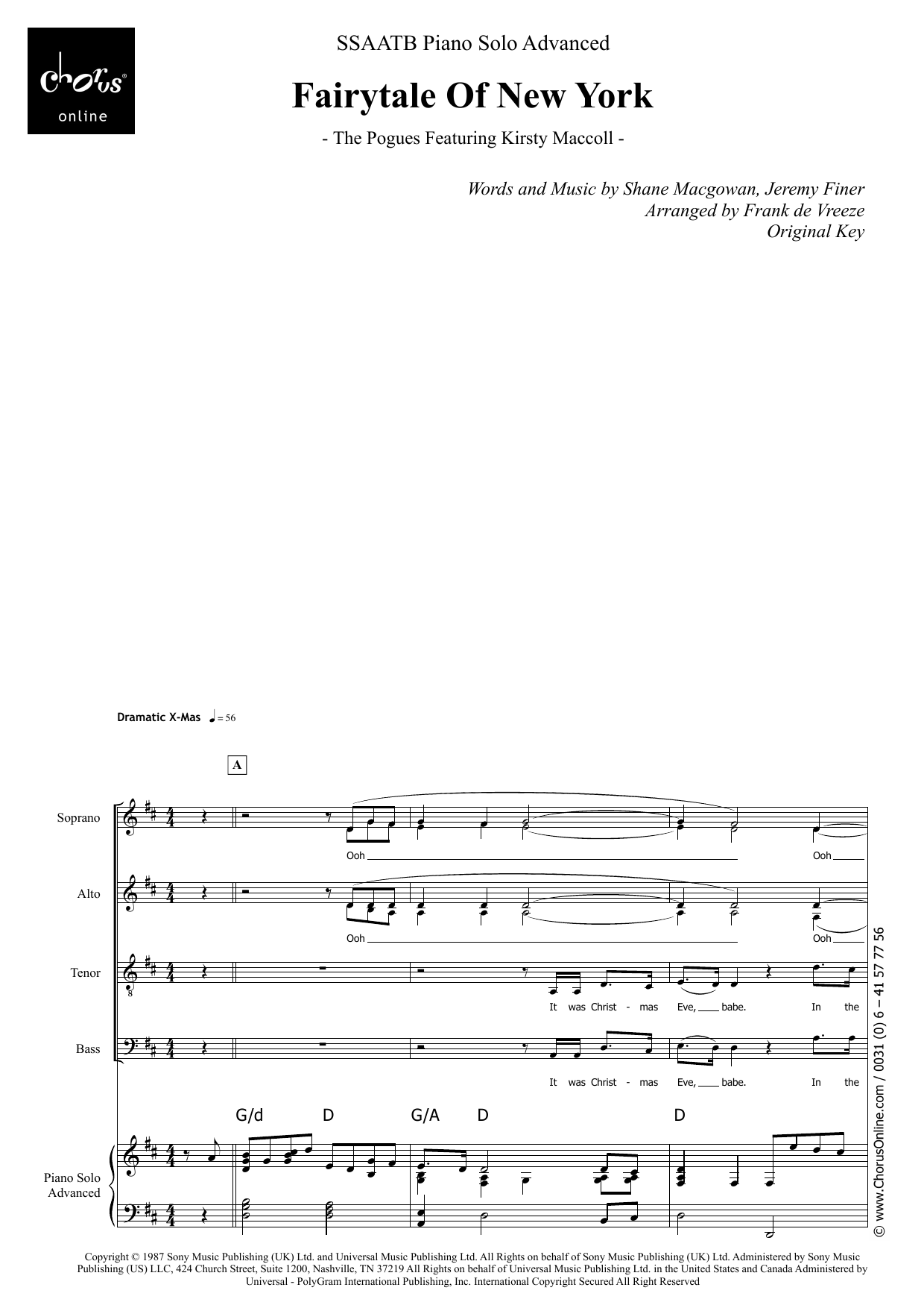 Fairytale of New York (arr. Frank de Vreeze): Choral Octavo