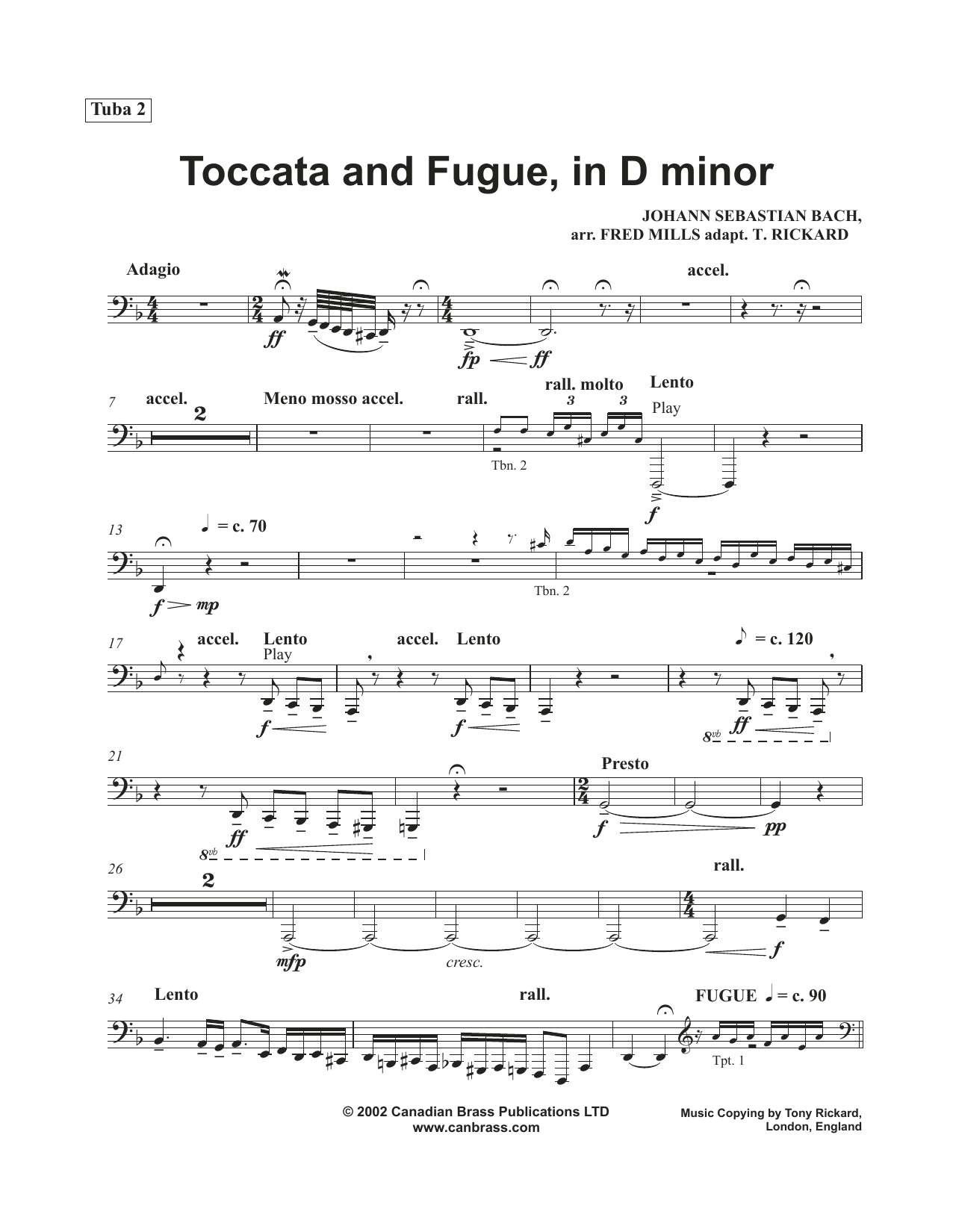 Toccata And Fugue In D Minor Tuba 2 By Canadian Brass Sheet Music For 