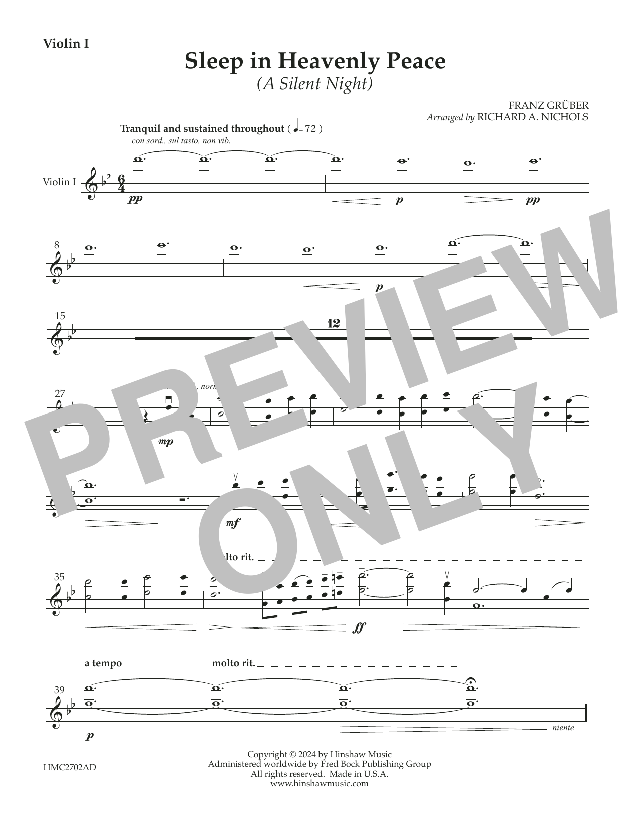 Sleep In Heavenly Peace (A Silent Night) Violin 1 by Richard A