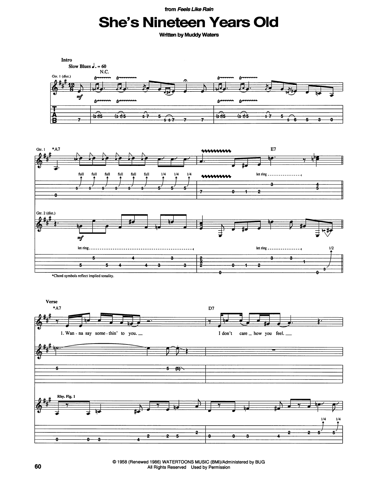 She's Nineteen Years Old: Guitar Tab