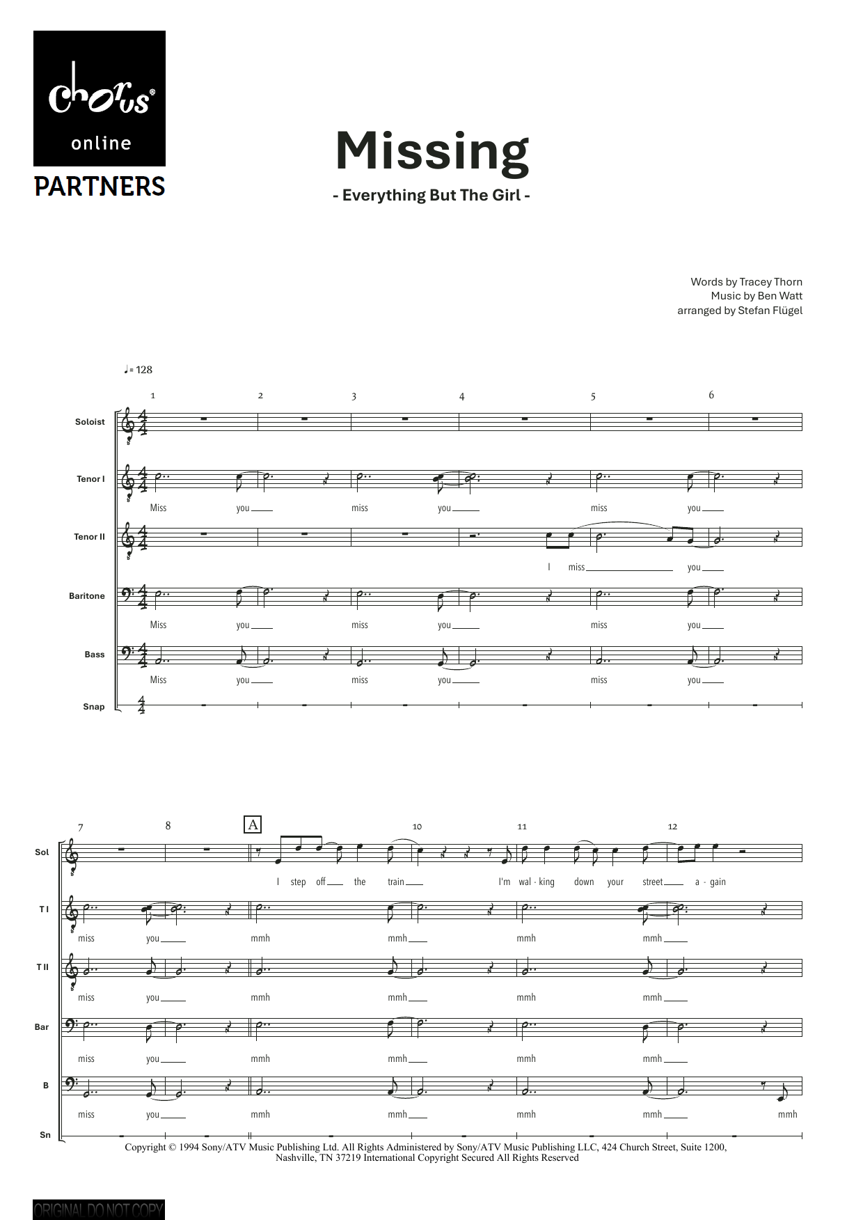 Missing (arr. Stefan Flügel): TTBB Choral Octavo