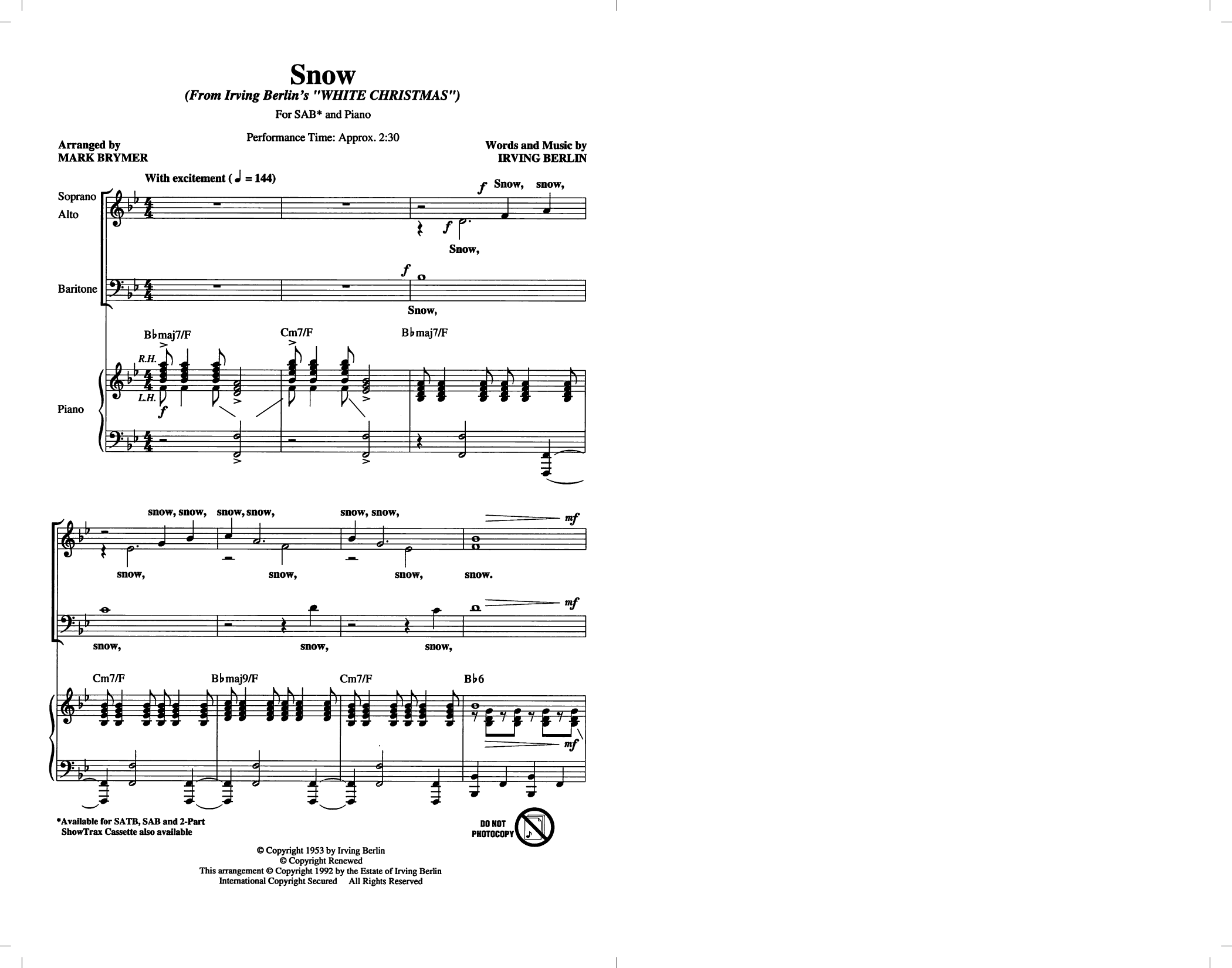 Snow (from White Christmas) (arr. Mark Brymer): SAB Choral Octavo