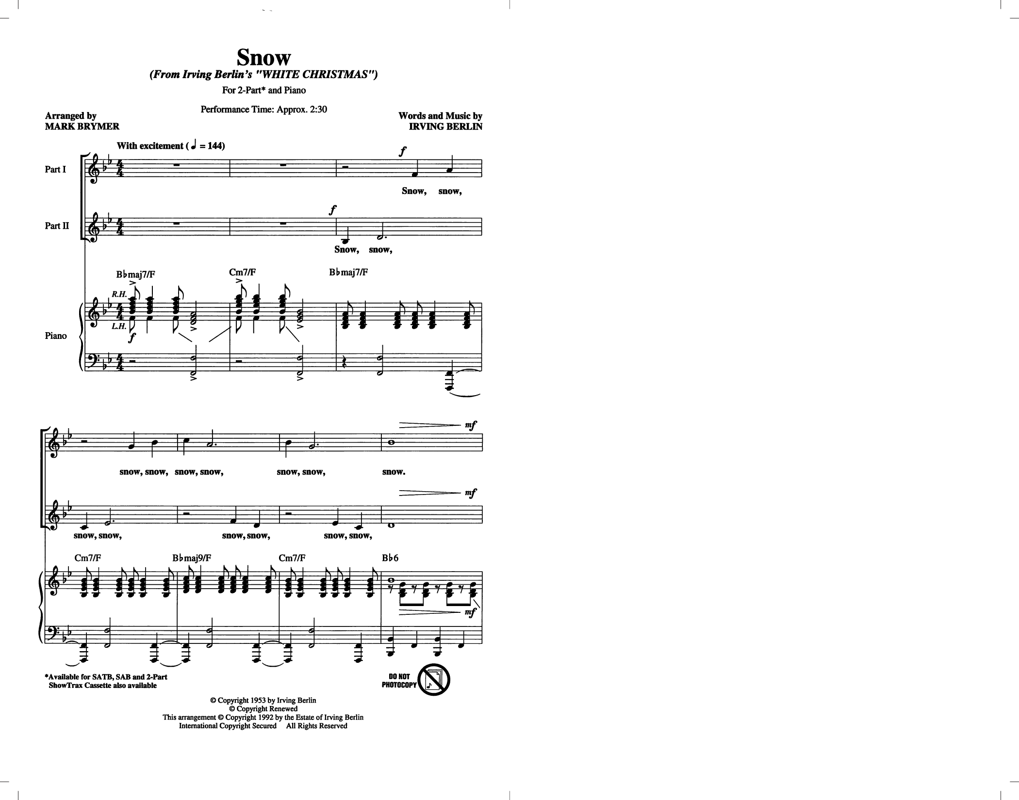 Snow (from White Christmas) (arr. Mark Brymer): 2-Part Choral Octavo