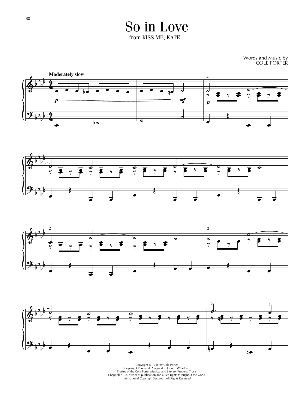 So In Love: Piano Solo