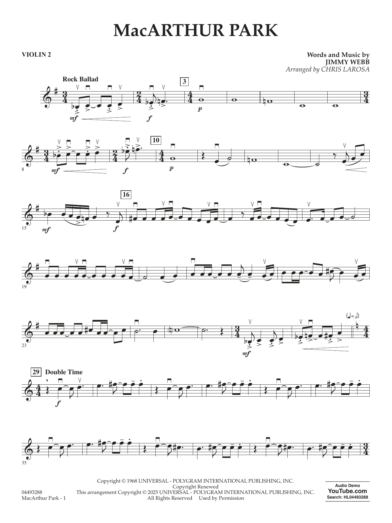 MacArthur Park (arr. Chris Larosa) - Violin 2