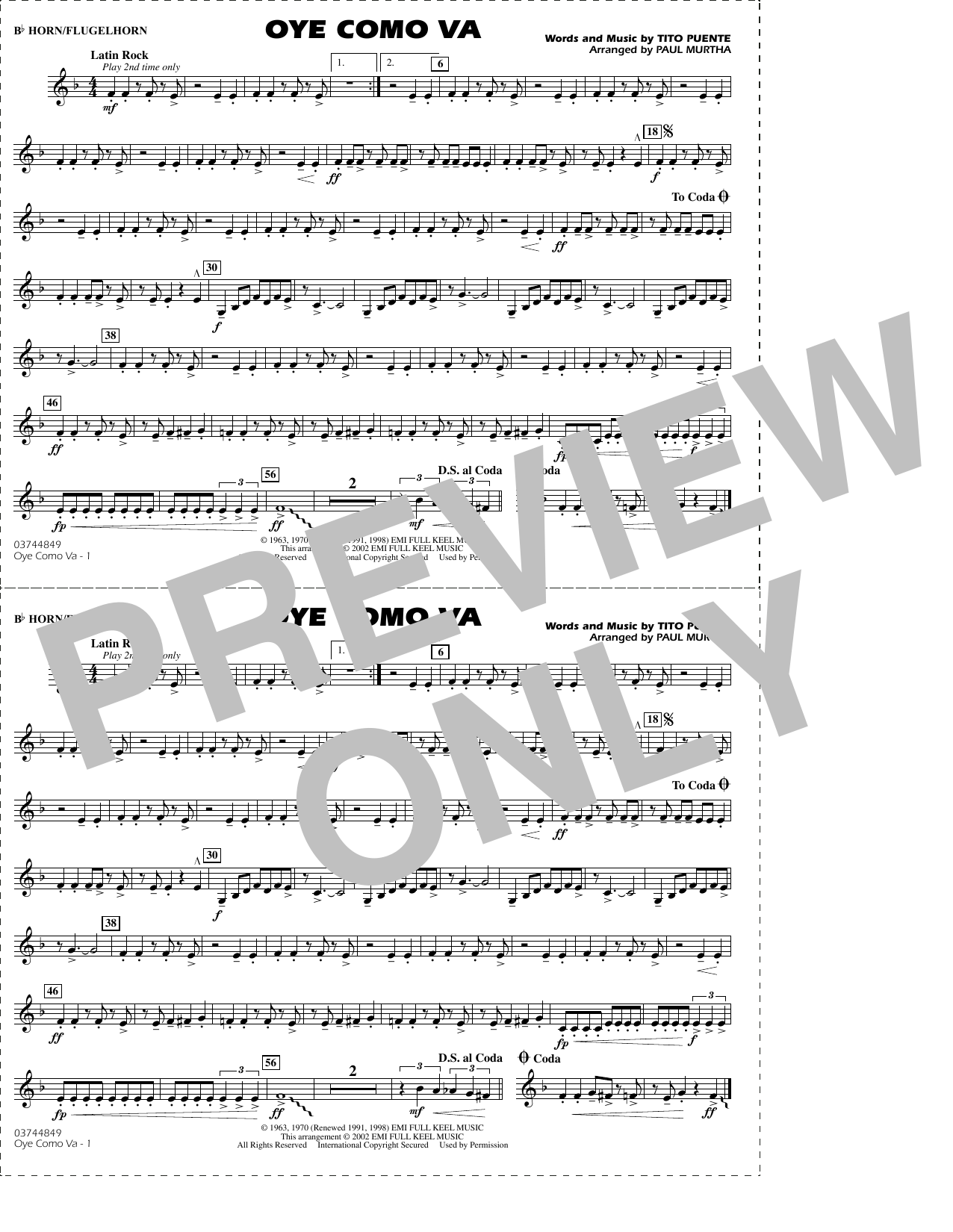 Oye Como Va (arr. Paul Murtha) - Bb Horn/3rd Bb Tpt