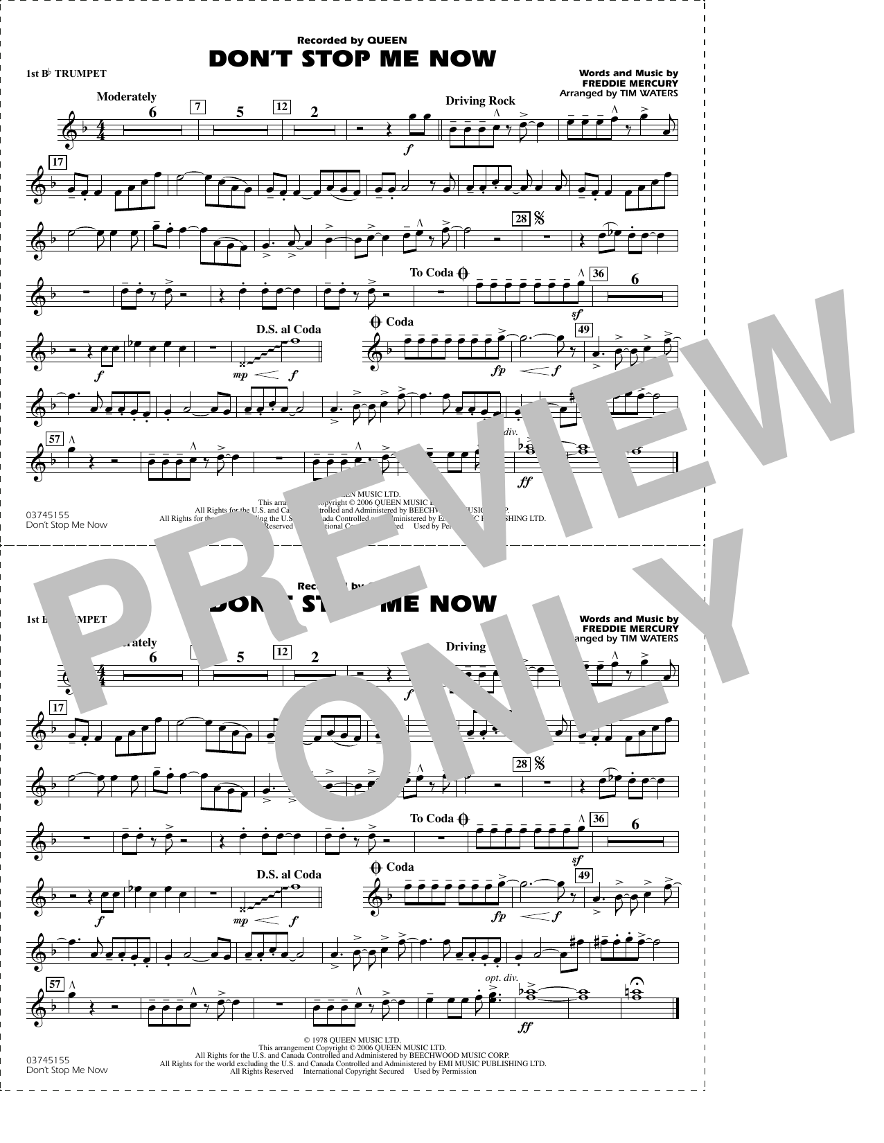 Don't Stop Me Now (arr. Tim Waters) - 1st Bb Trumpet