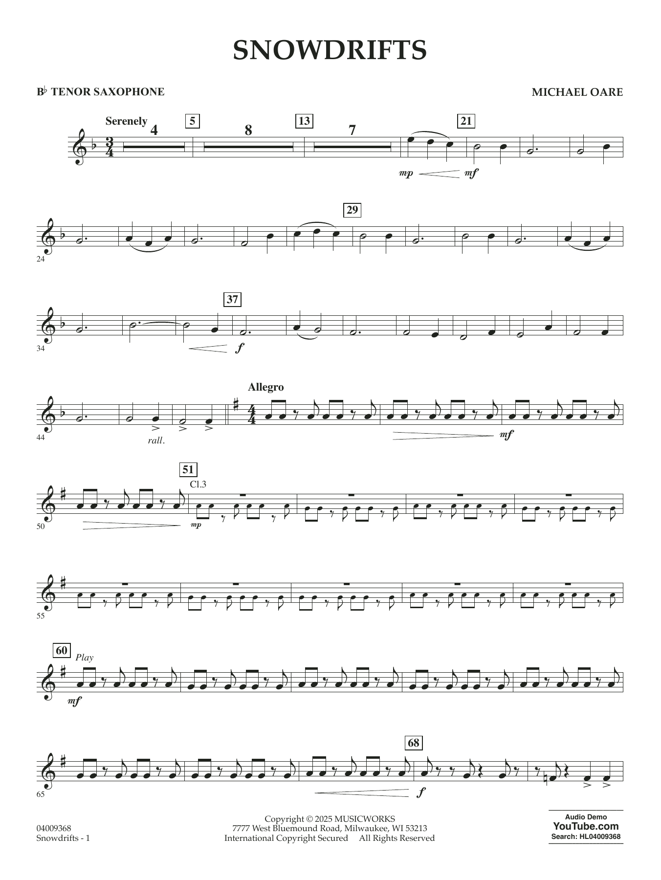 Snowdrifts - Bb Tenor Saxophone