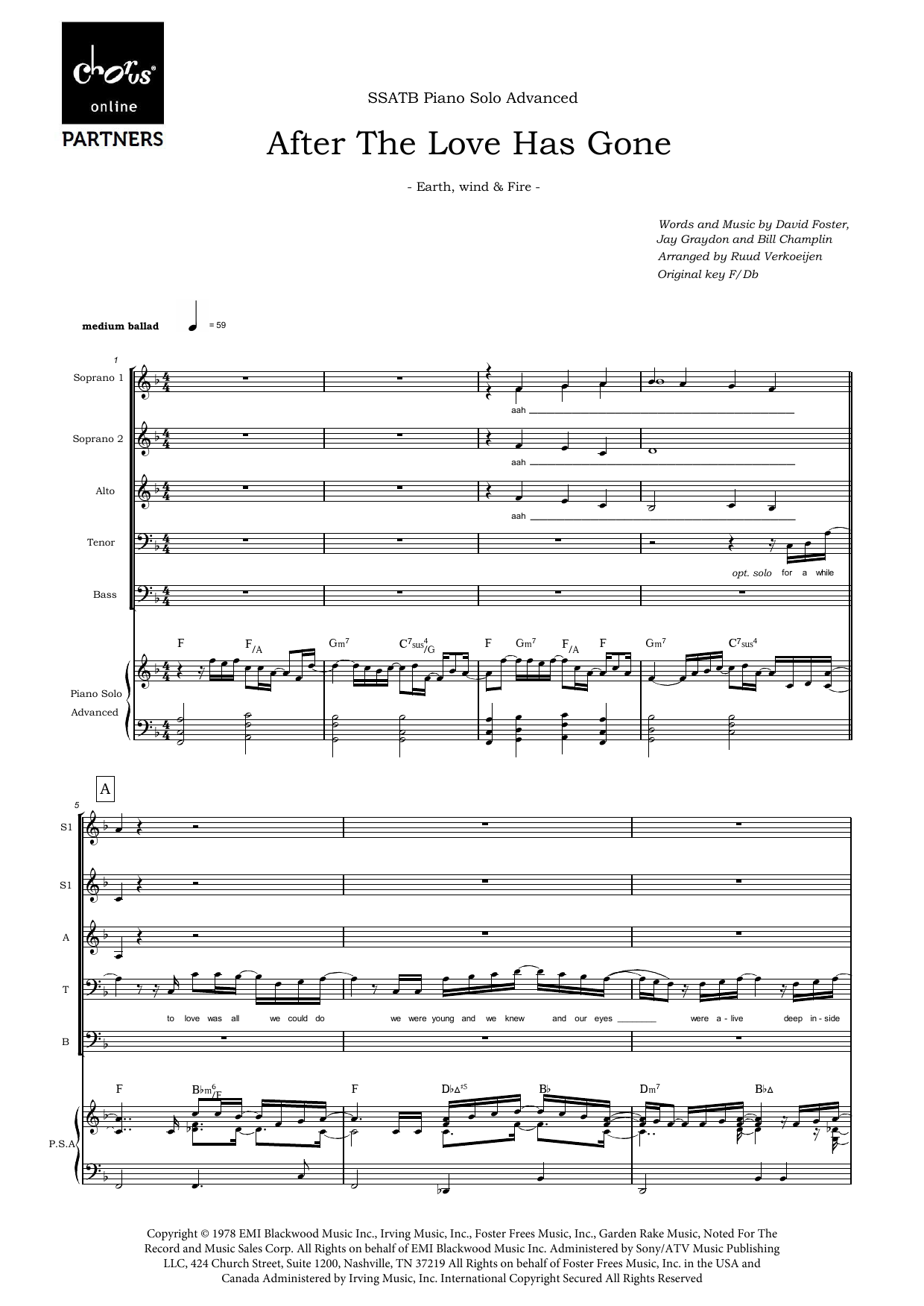 After The Love Has Gone (arr. Ruud Verkoeijen): SATB Choral Octavo