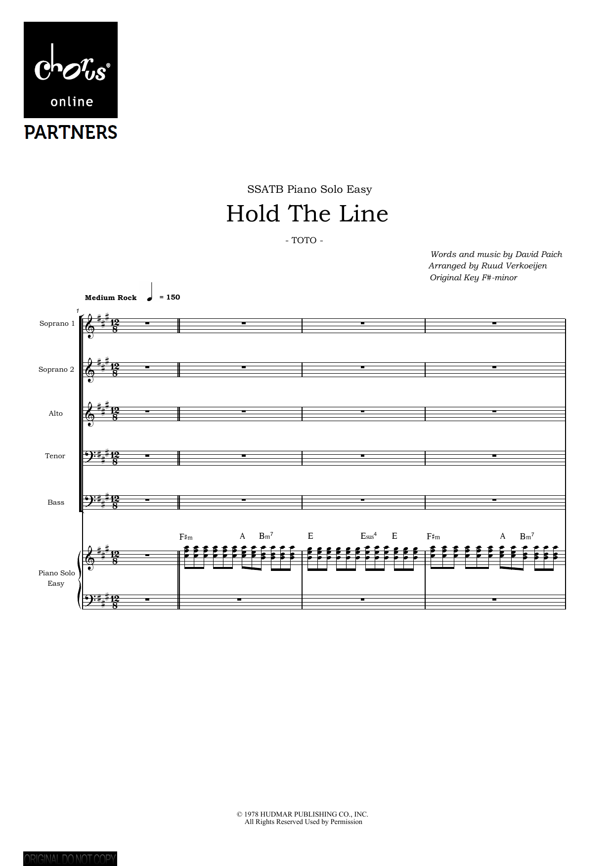Hold The Line (arr. Ruud Verkoeijen): SATB Choral Octavo