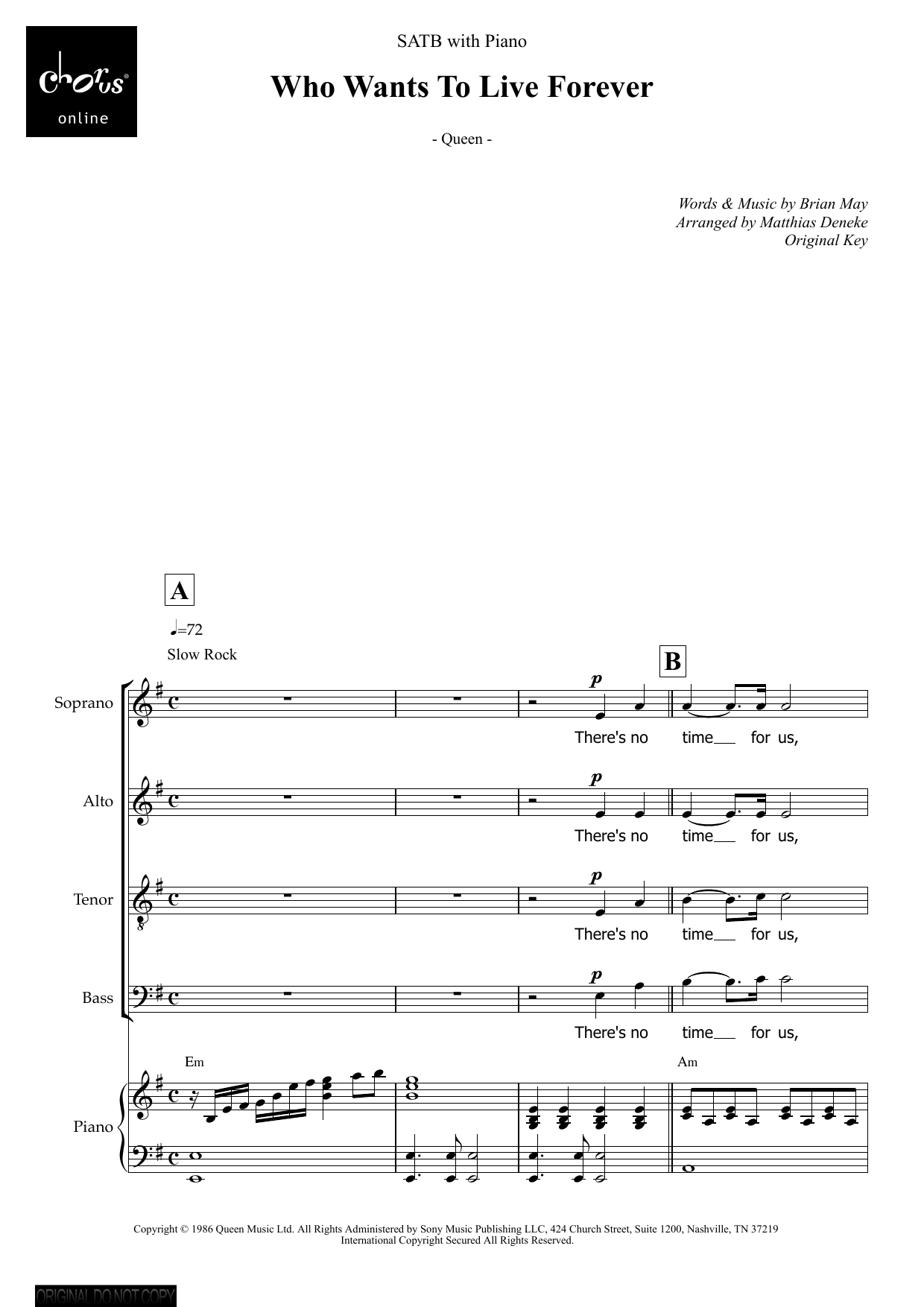 Who Wants To Live Forever (arr. Matthias Deneke): SATB Choral Octavo