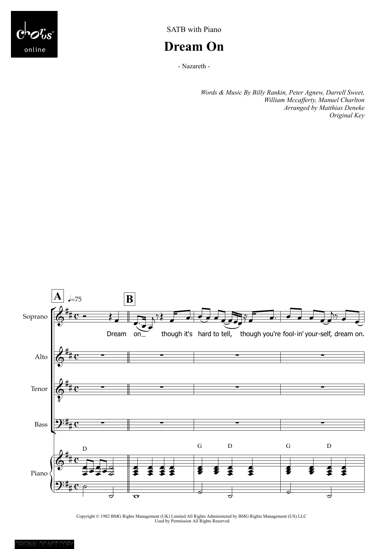 Dream On (arr. Matthias Deneke): SATB Choral Octavo