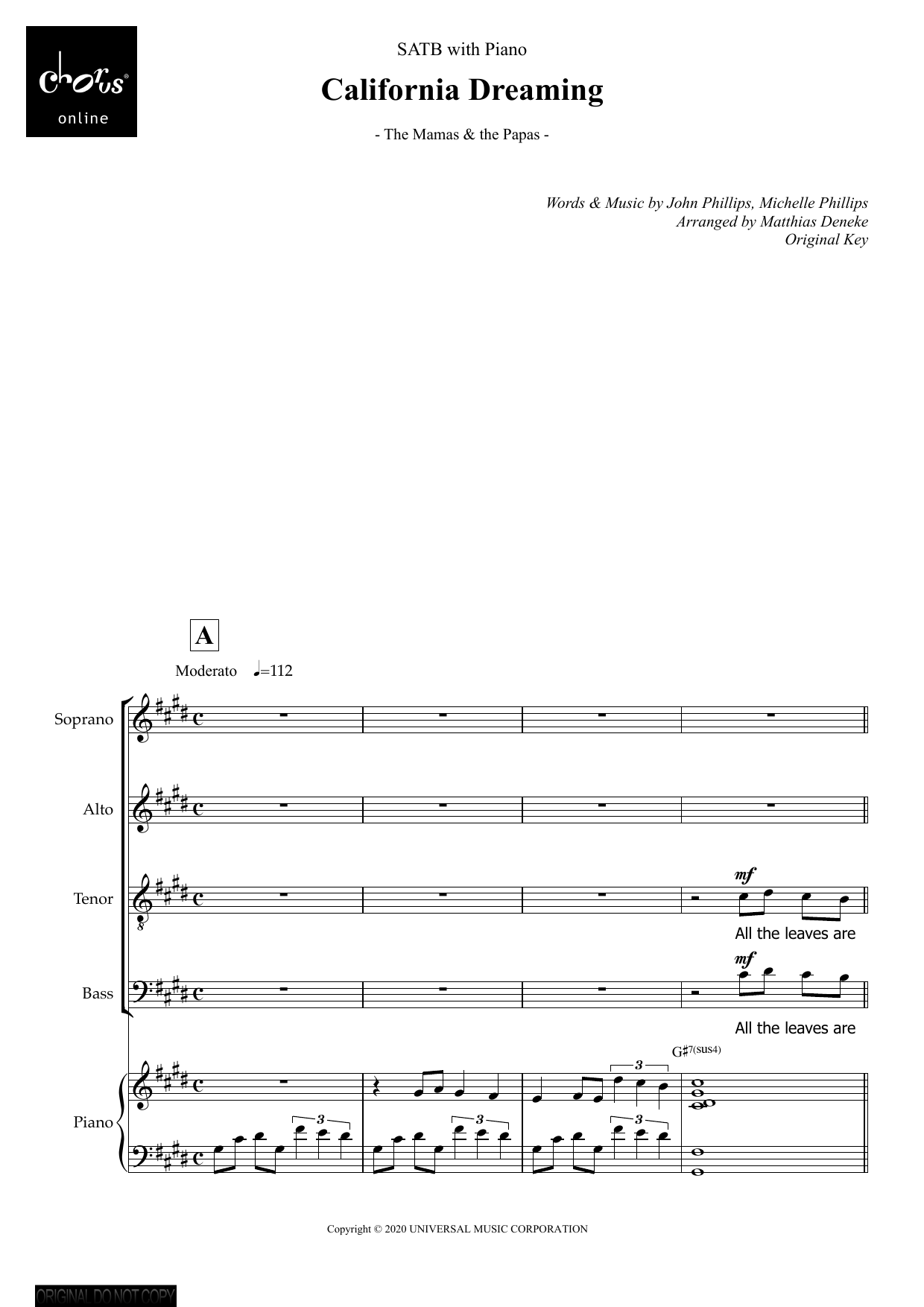 California Dreamin' (arr. Matthias Deneke): SATB Choral Octavo