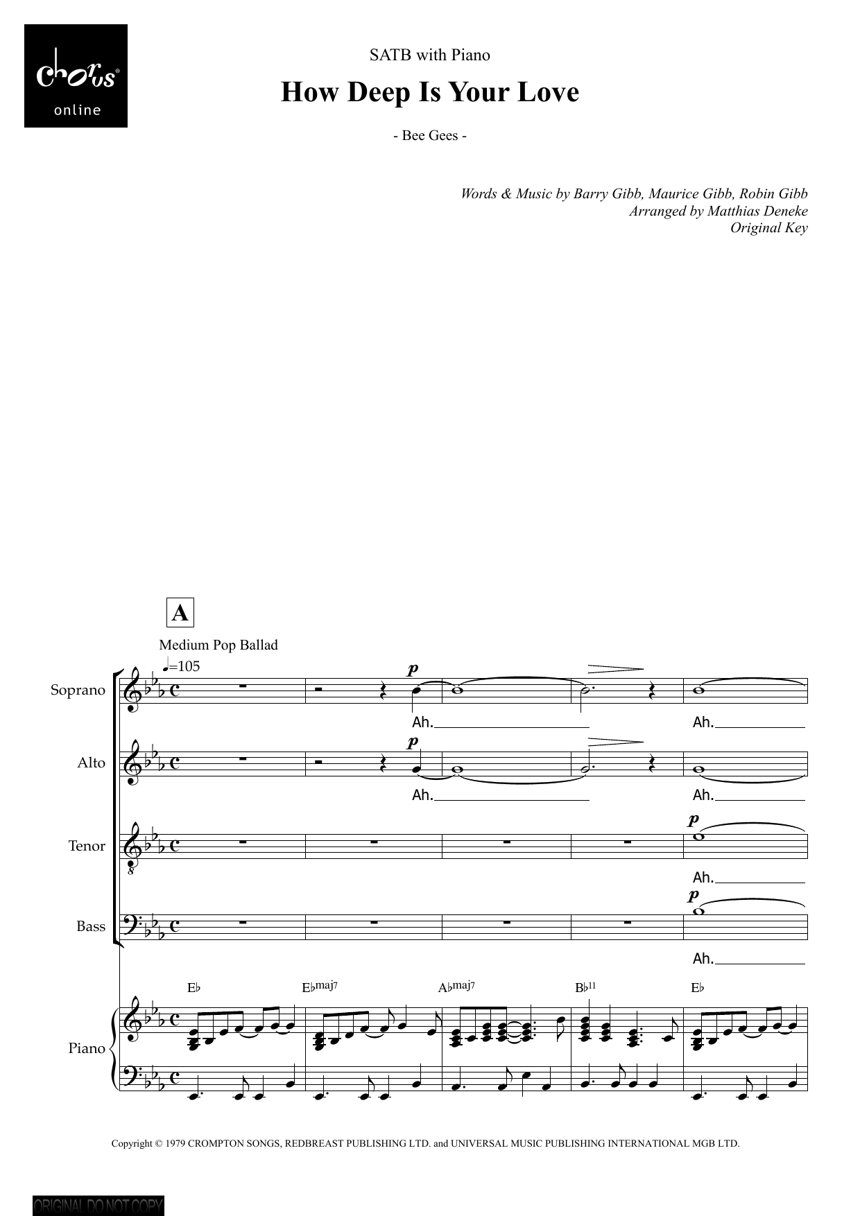 How Deep Is Your Love (arr. Matthias Deneke): SATB Choral Octavo
