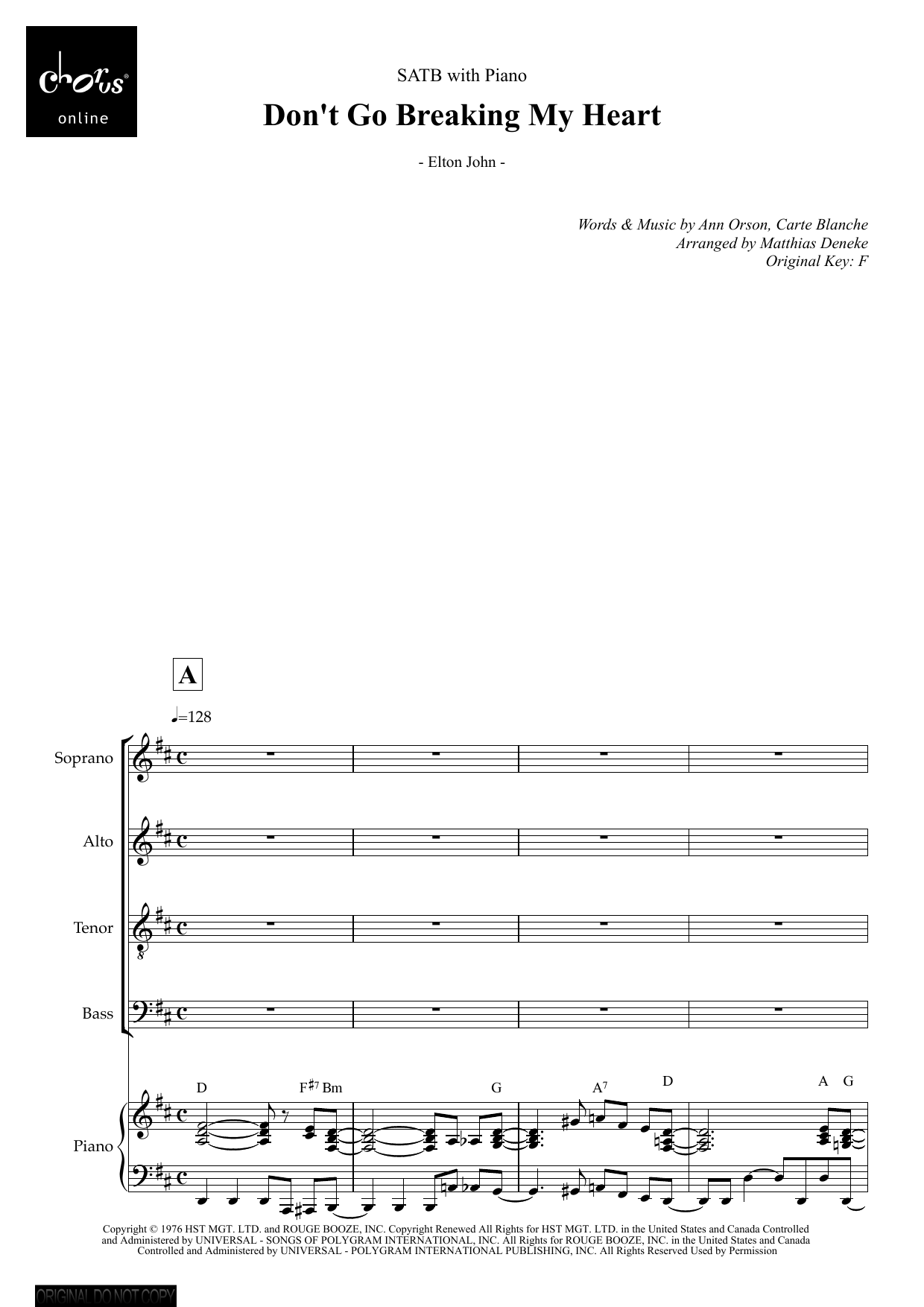 Don't Go Breaking My Heart (arr. Matthias Deneke): SATB Choral Octavo