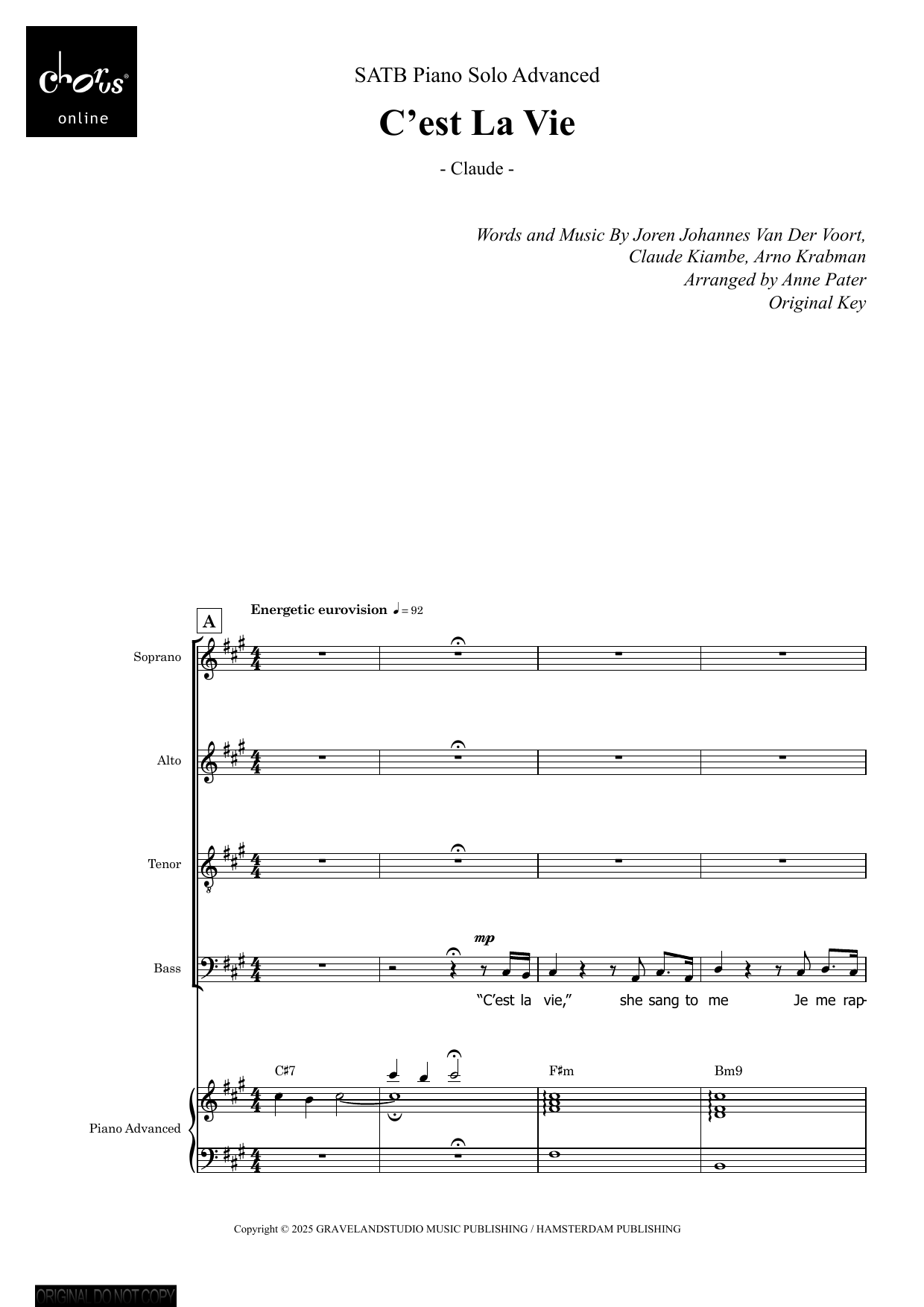 C'est La Vie (arr. Anne Pater): SATB Choral Octavo