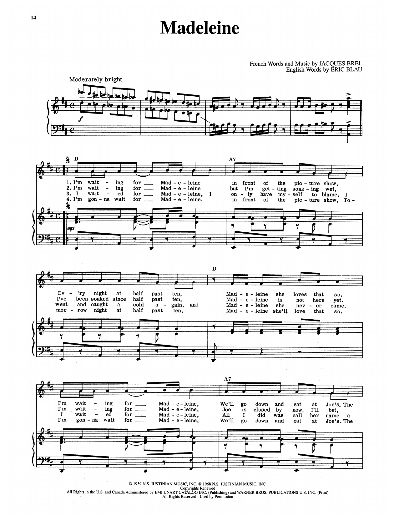 Madeleine (from Jacques Brel Is Alive And Well And Living In Paris)