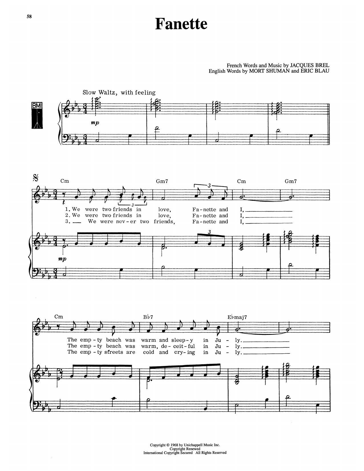 Fanette (from Jacques Brel Is Alive And Well And Living In Paris)