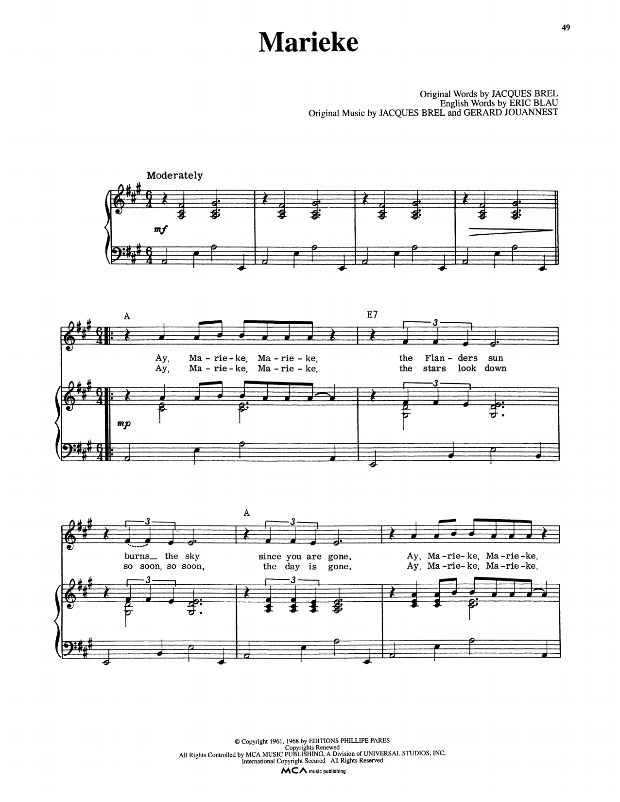 Marieke (from Jacques Brel Is Alive And Well And Living In Paris)