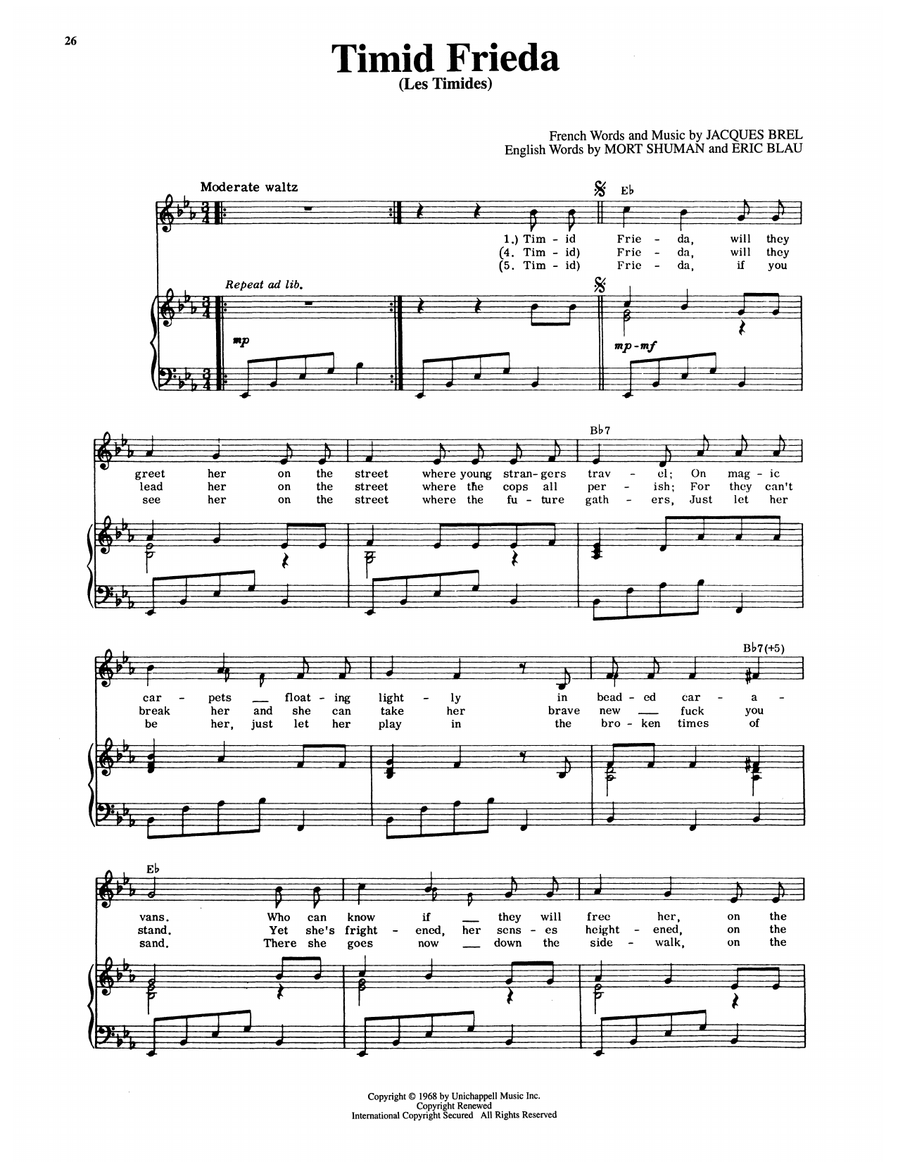 Timid Frieda (Les Timides) (from Jacques Brel Is Alive And Well And Living In Paris)