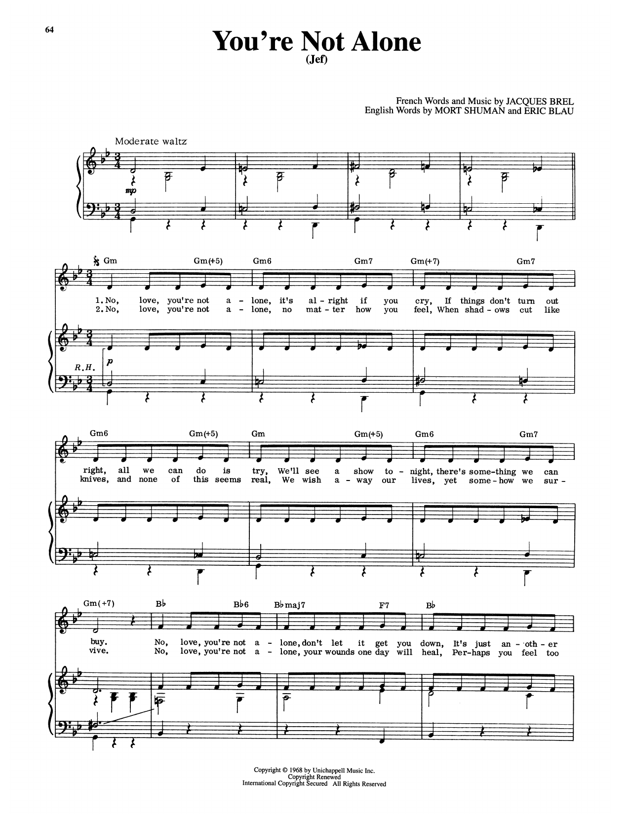 You're Not Alone (Jef) (from Jacques Brel Is Alive And Well And Living In Paris)