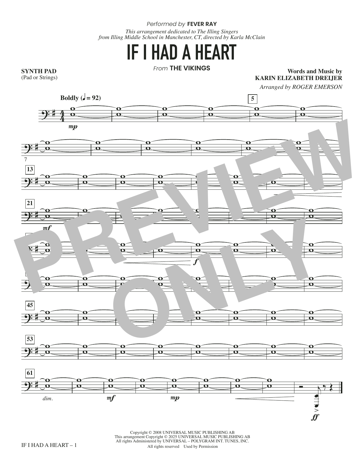 If I Had A Heart (arr. Roger Emerson) - Synth Pad