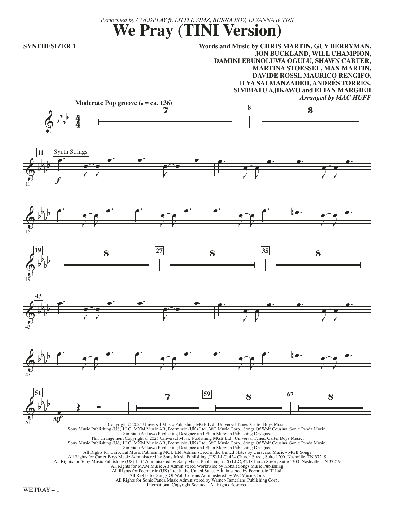 We Pray (TINI Version) (arr. Mac Huff) - Synthesizer I