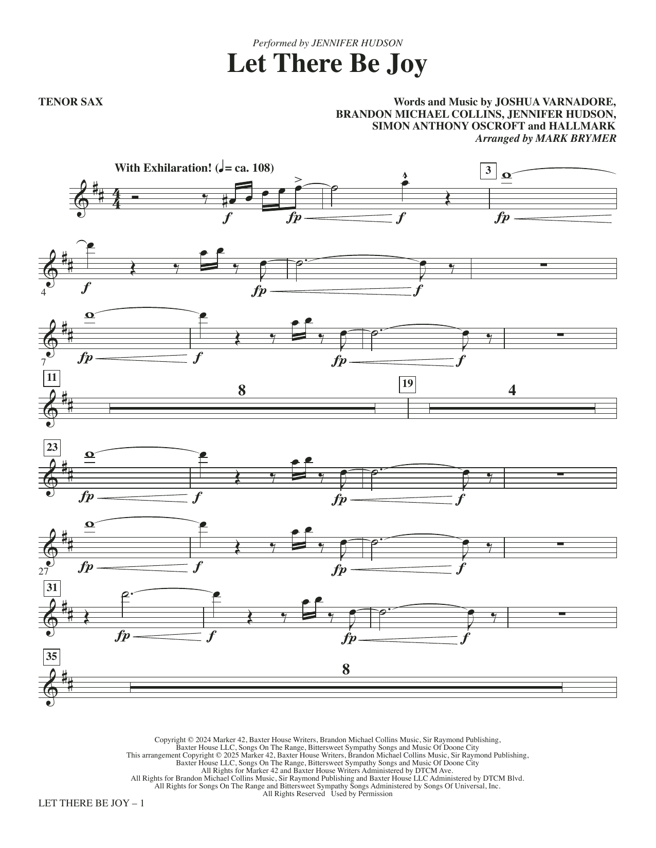 Let There Be Joy (arr. Mark Brymer) - Tenor Saxophone