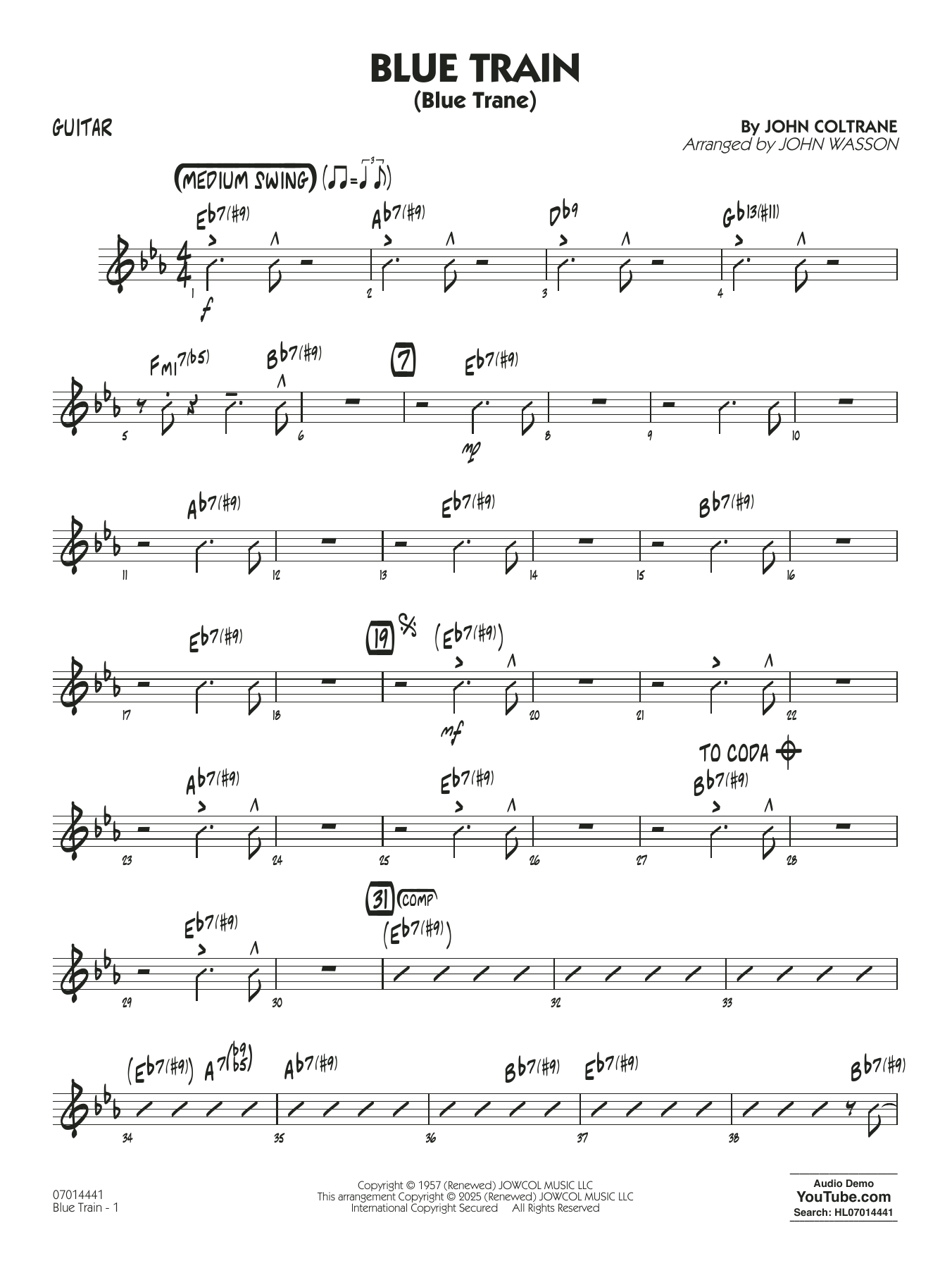 Blue Train (Blue Trane) (arr. Blue Train (Blue Trane) (arr. Wasson) - Guitar