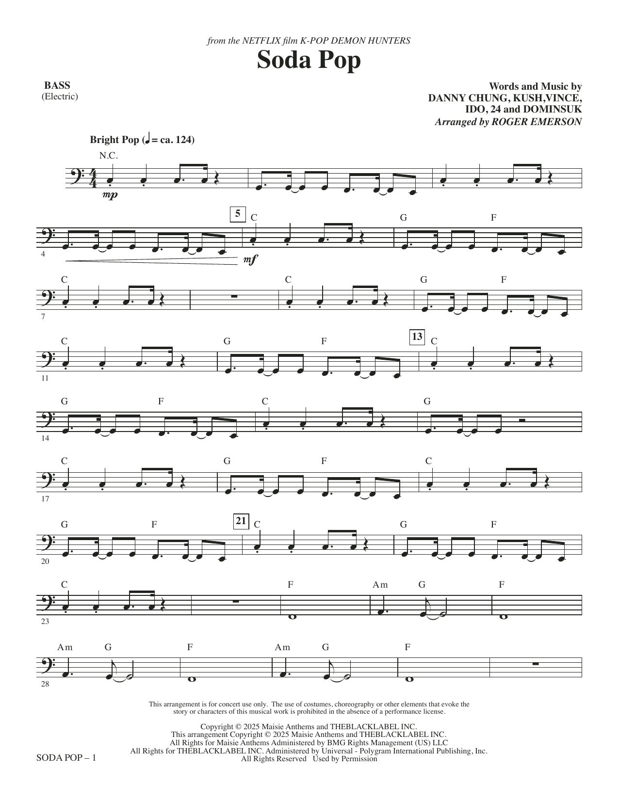 Soda Pop (from KPop Demon Hunters) (arr. Roger Emerson) - Bass