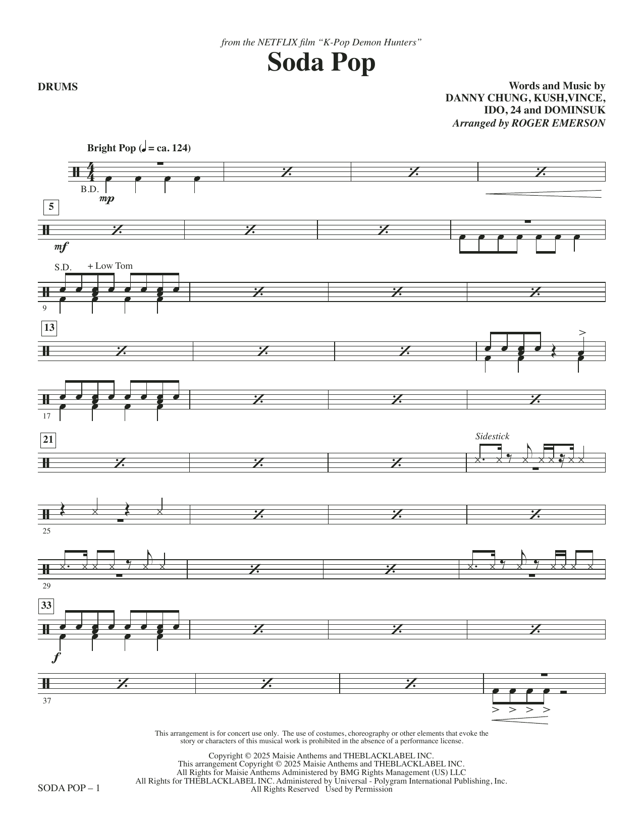 Soda Pop (from KPop Demon Hunters) (arr. Roger Emerson) - Drums