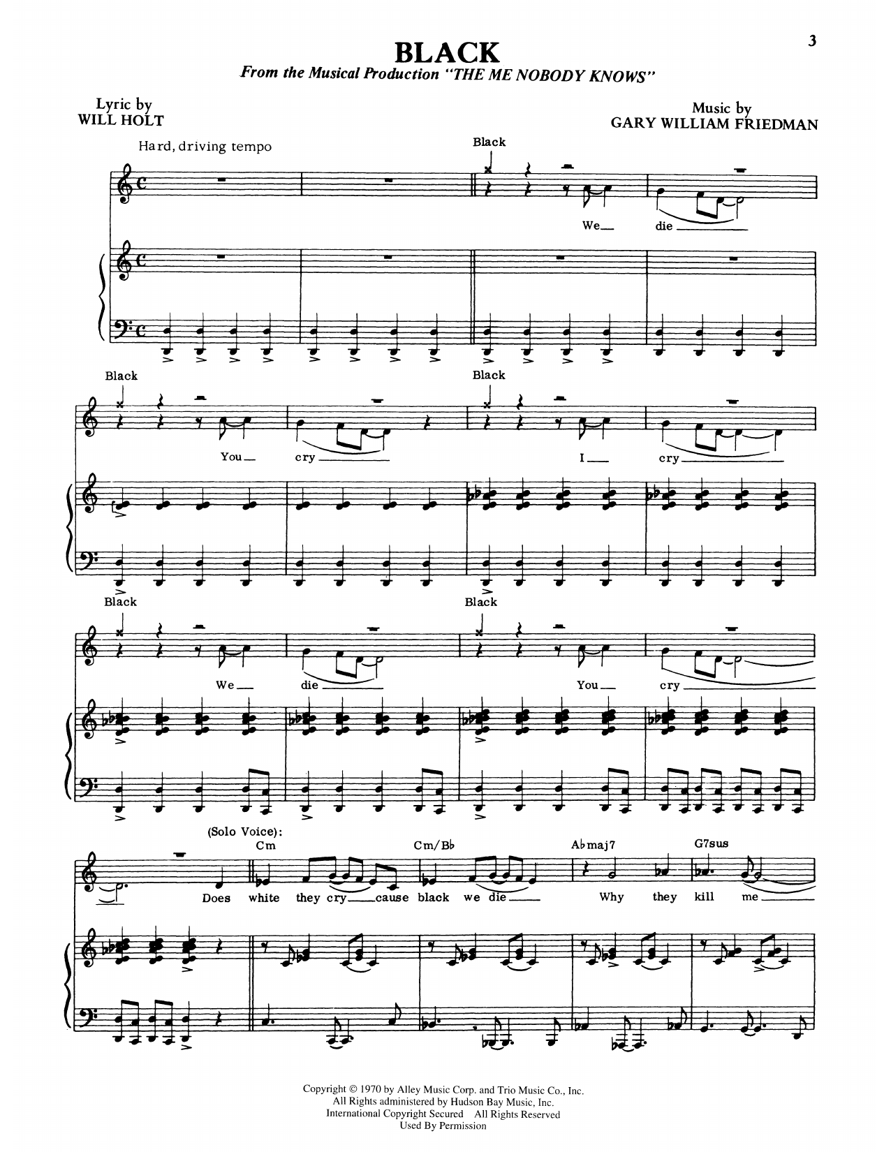 Black (from The Me Nobody Knows): Piano Vocal