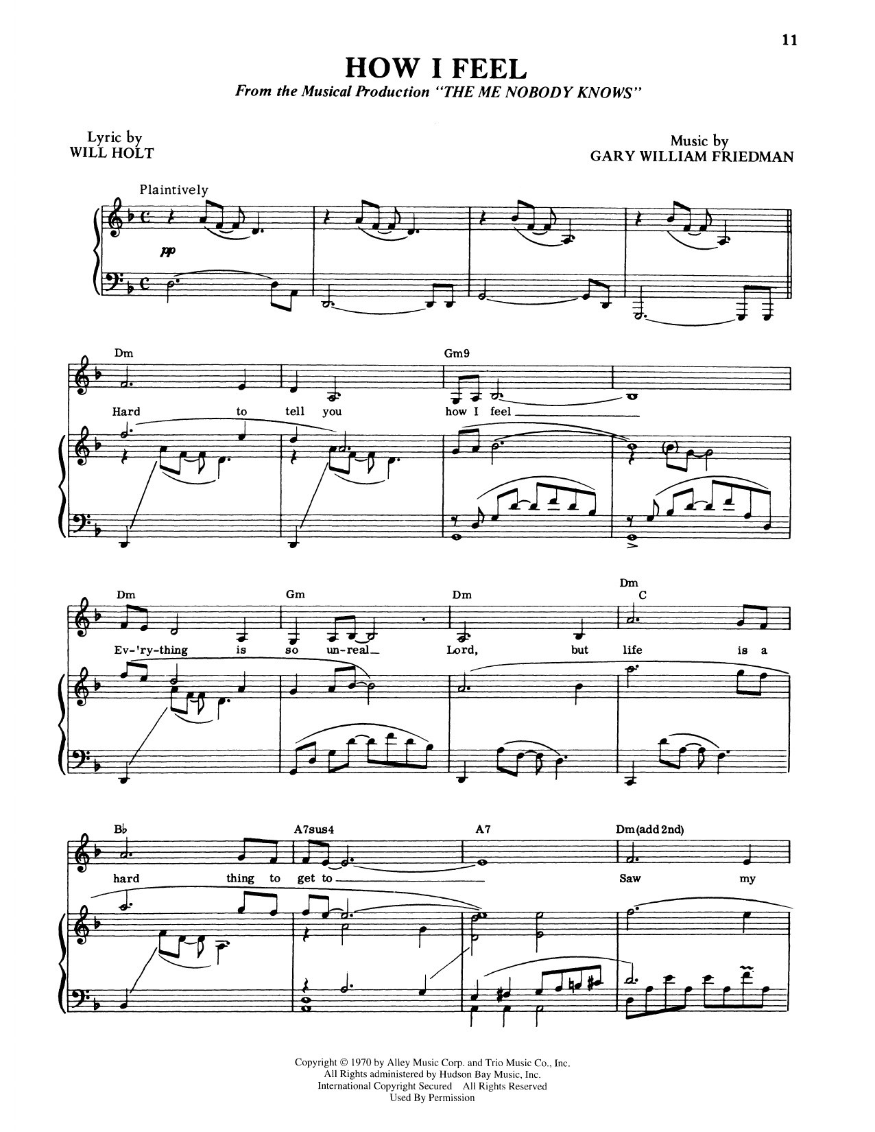 How I Feel (from The Me Nobody Knows): Piano Vocal