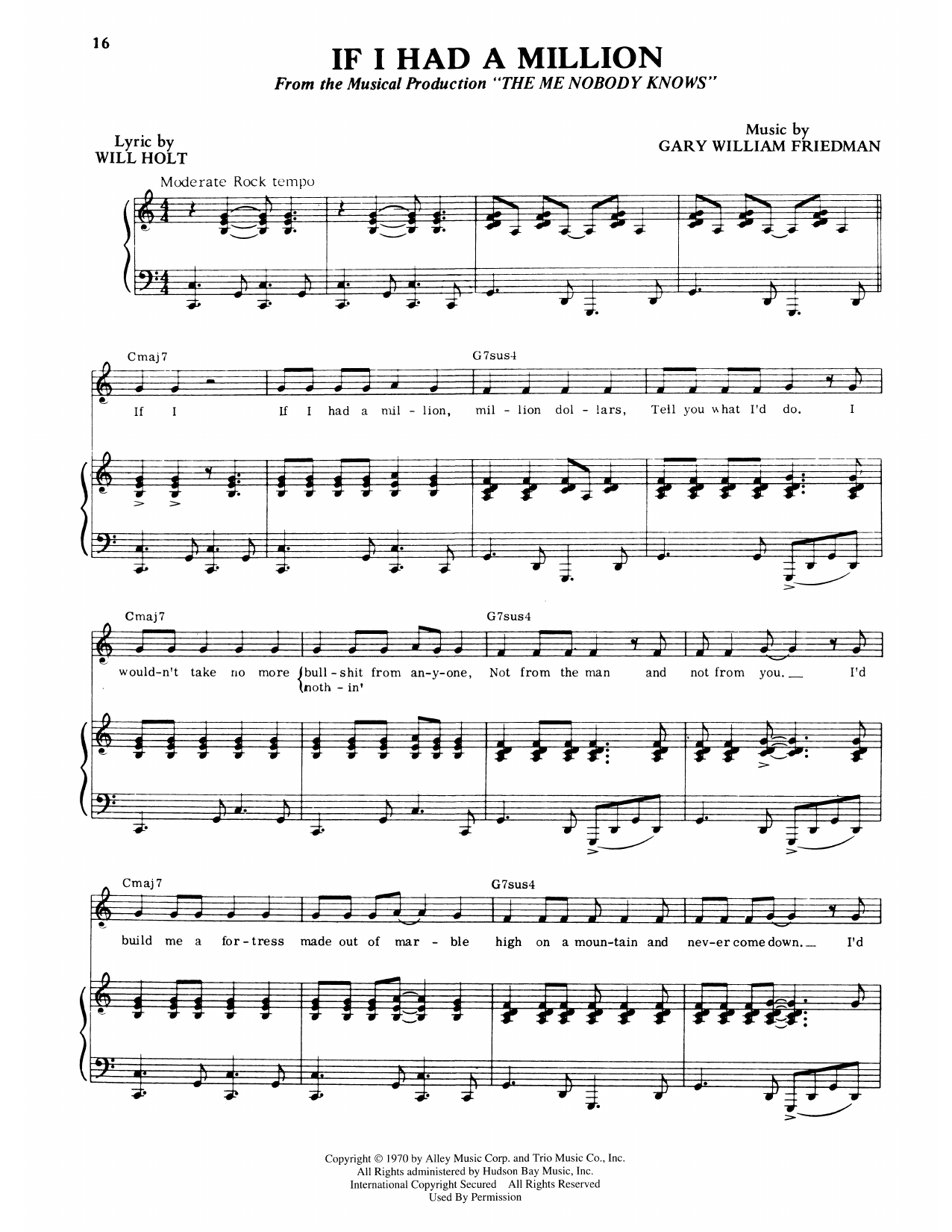 If I Had A Million (from The Me Nobody Knows): Piano Vocal