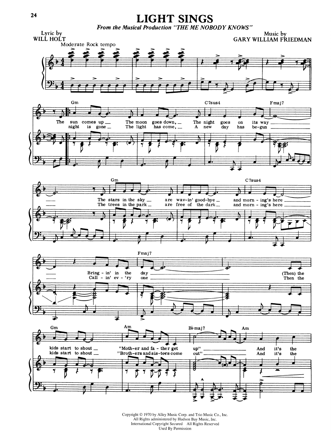 Light Sings (from The Me Nobody Knows): Piano Vocal