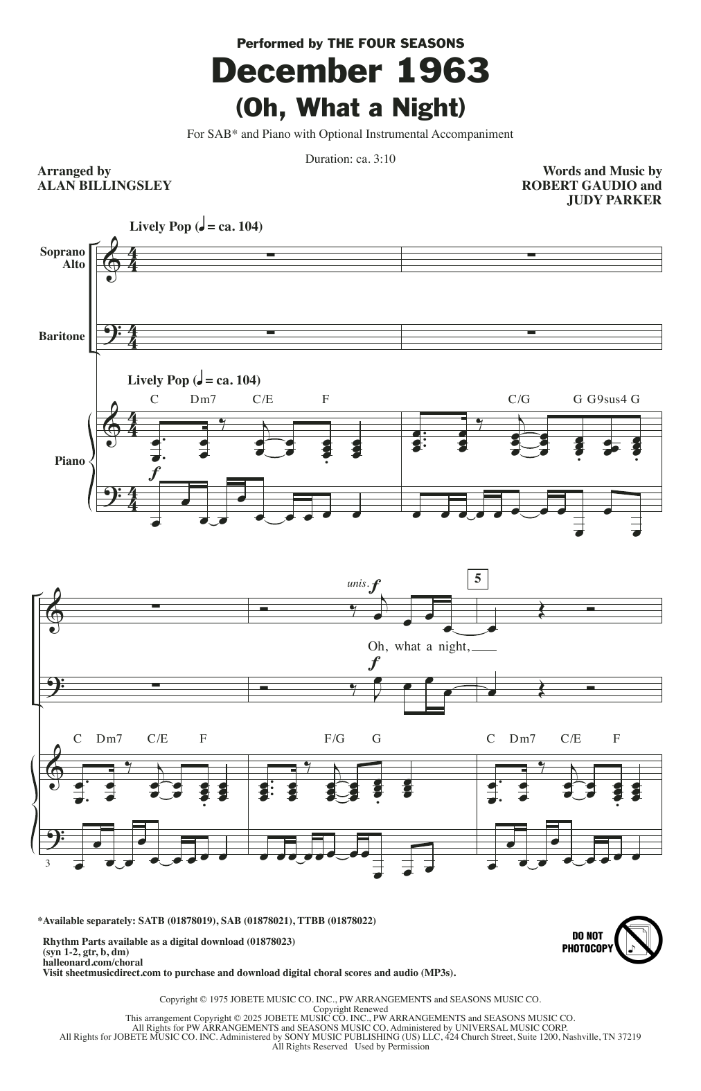 December 1963 (Oh, What A Night) (arr. Alan Billingsley)