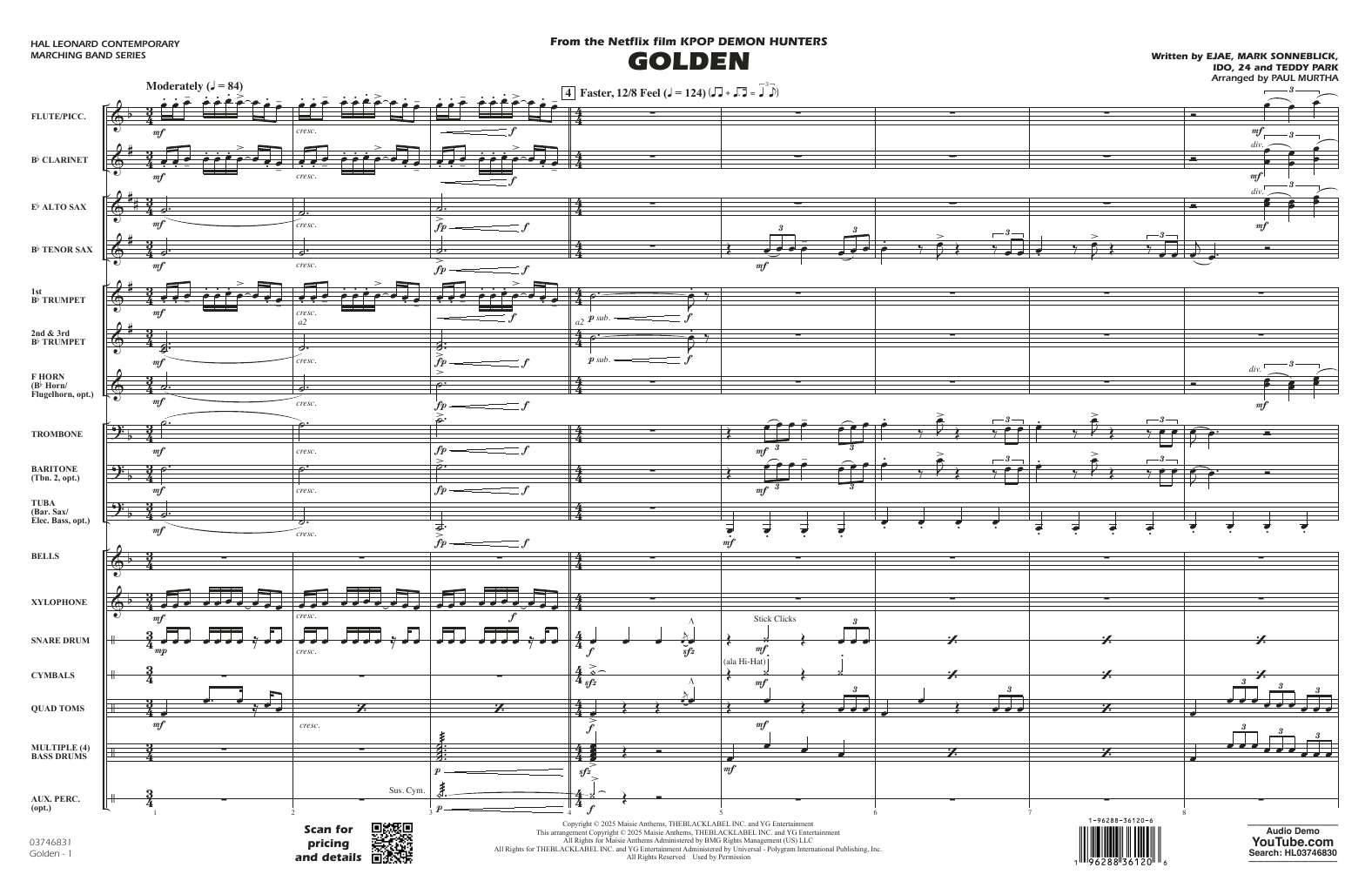 Golden (from KPop Demon Hunters) (arr. Paul Murtha) - Conductor Score (Full Score)