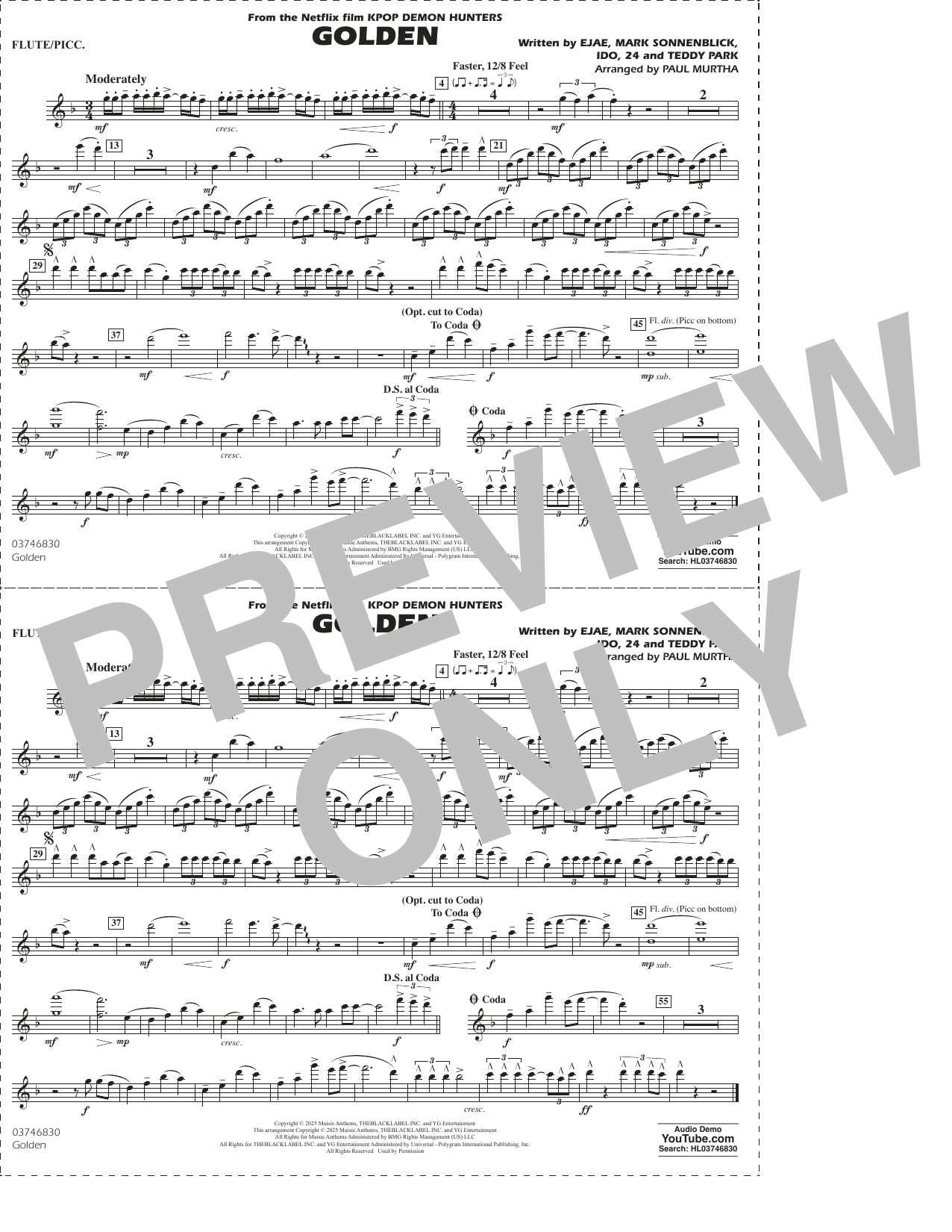 Golden (from KPop Demon Hunters) (arr. Paul Murtha) - Flute/Piccolo